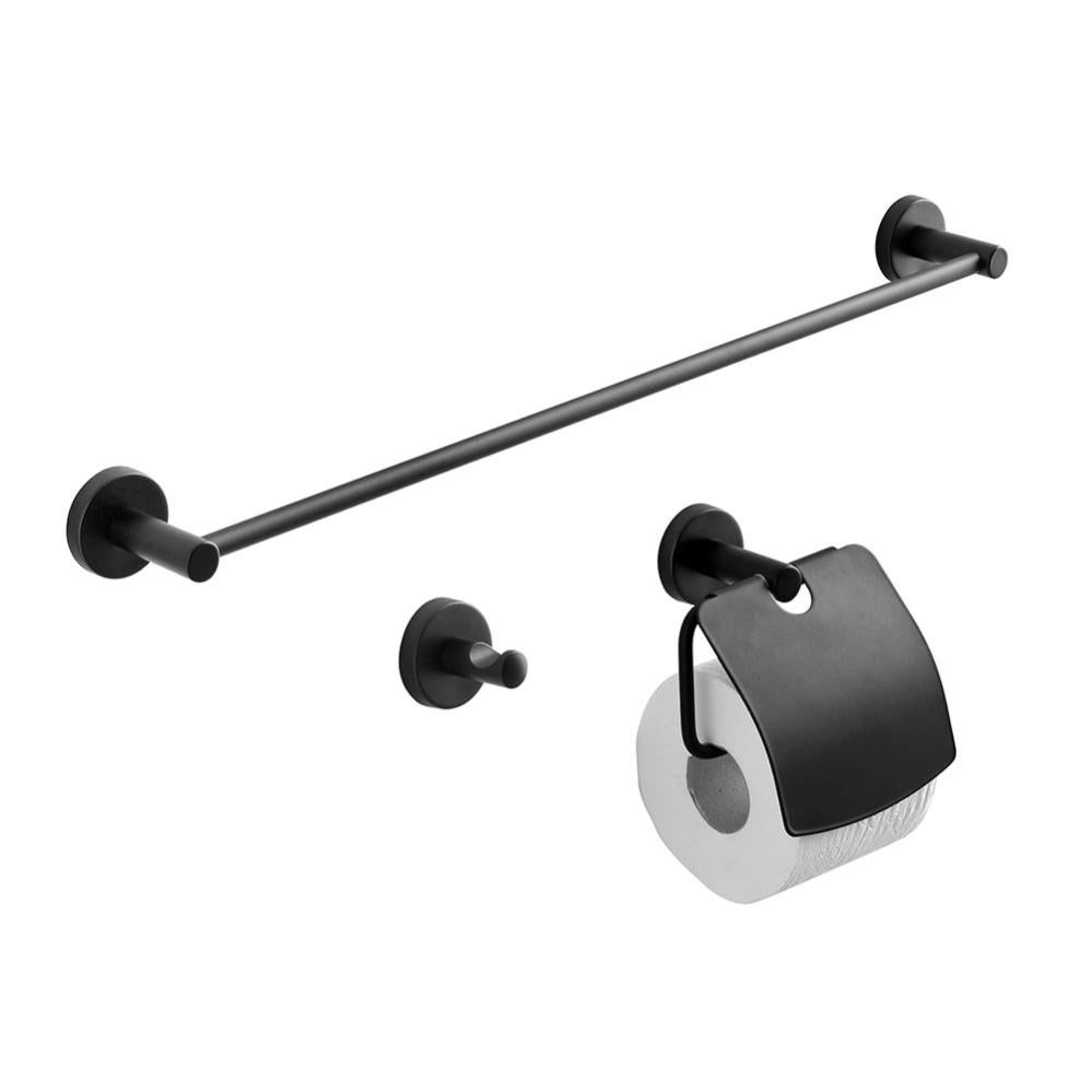 Set Accessori Bagno Nero Opaco 5 Pezzi - Portasciugamani, Anello, Portarotolo E 2 Ganci, In Acciaio Inox SUS304, Design Moderno, Facile Installazione