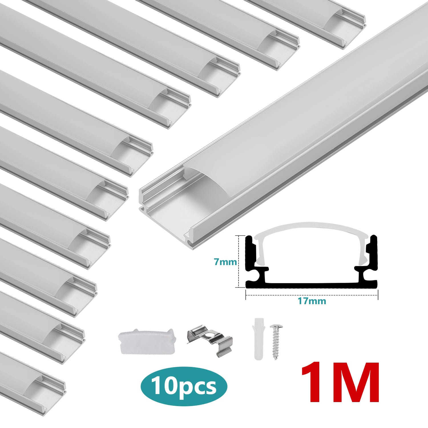 10x1M Profilé Aluminium LED Angle Anodisé Diffuseur laiteux pour
