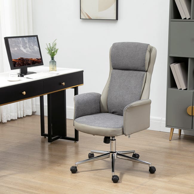 Sedia ufficio scrivania poltrona presidenziale ecopelle ergonomica  reclinabile regolabile con braccioli e ruote Mirto grigio