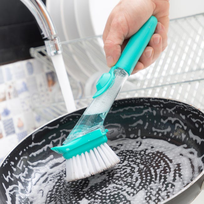 Comprar Cepillo de limpieza reemplazable con mango líquido de repuesto,  estropajo, esponja, dispensador de cepillo, fregador de platos, herramienta  para lavar platos en el hogar