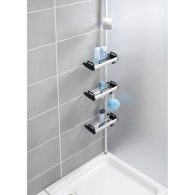 Etagère d'angle de douche téléscopique - Aluminium - 4 niveaux avec crochets