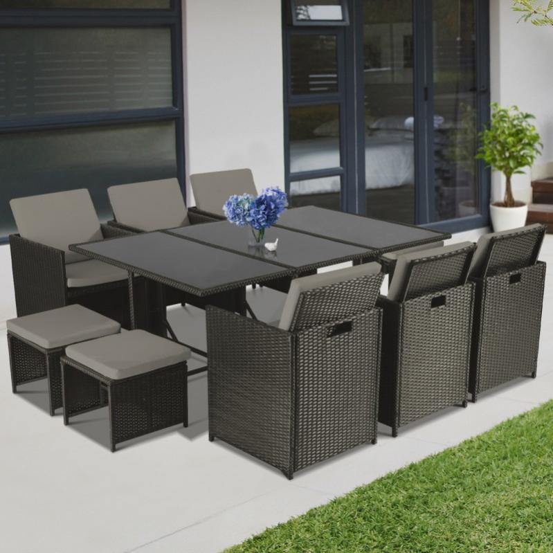 Salon de jardin MERIDA encastrable résine tressée 10 places gris | Leroy  Merlin
