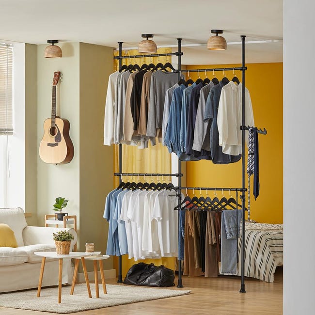 Perchero de Ropa Telescopico Altura Ajustable Sistema de perchero extensible con 4 barras Negro KLS03 SCH SoBuy ES Leroy Merlin