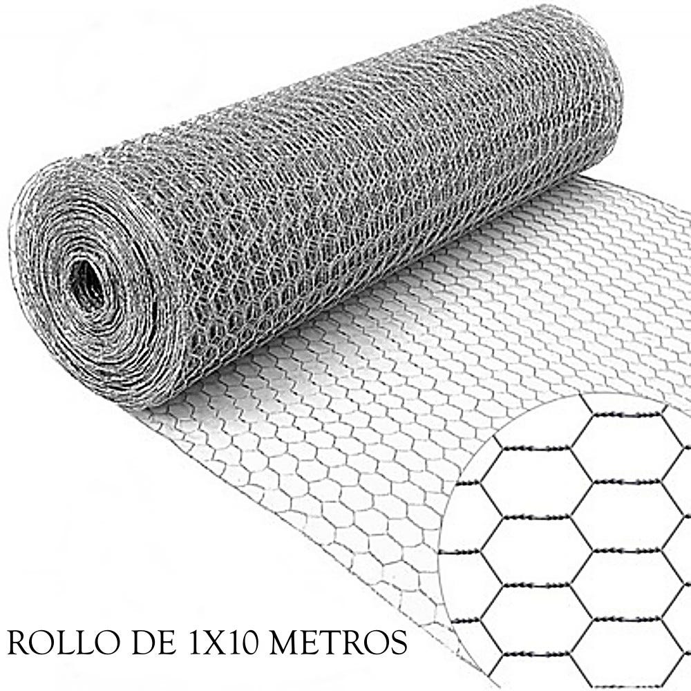 Malla hexagonal . Diámetro alambre 0,70mm, Rollo 1X10m. Triple Torsión. Luz  Malla 13 mm - 0,70 Alambre