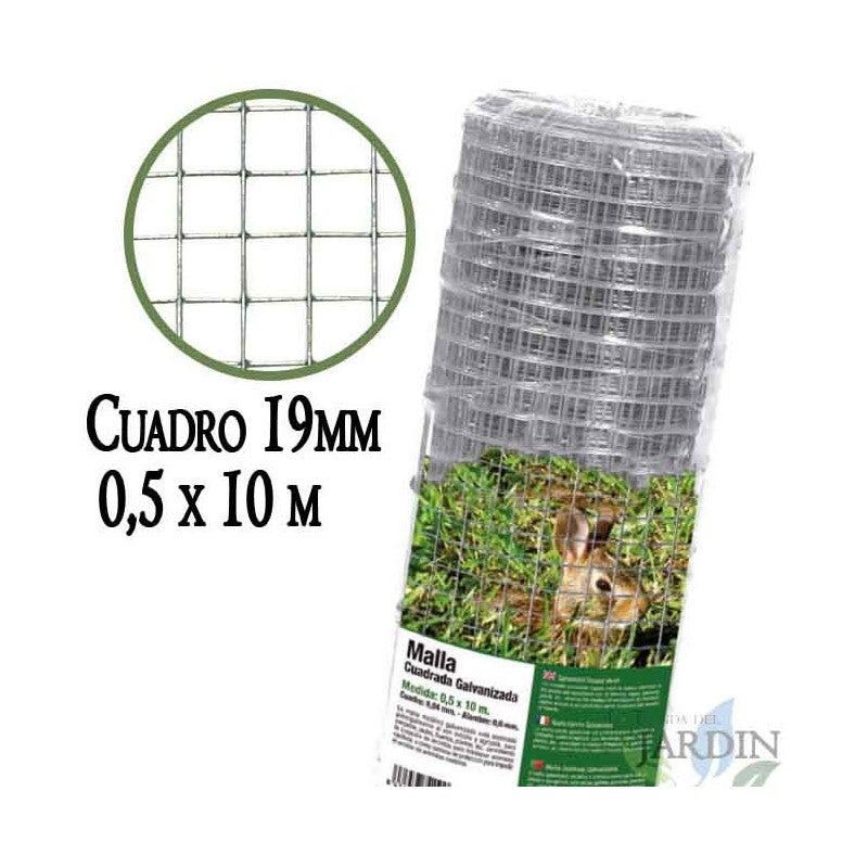 Malla metálica, cuadro 19mm. valla galvanizada 0,5 x 10 metros