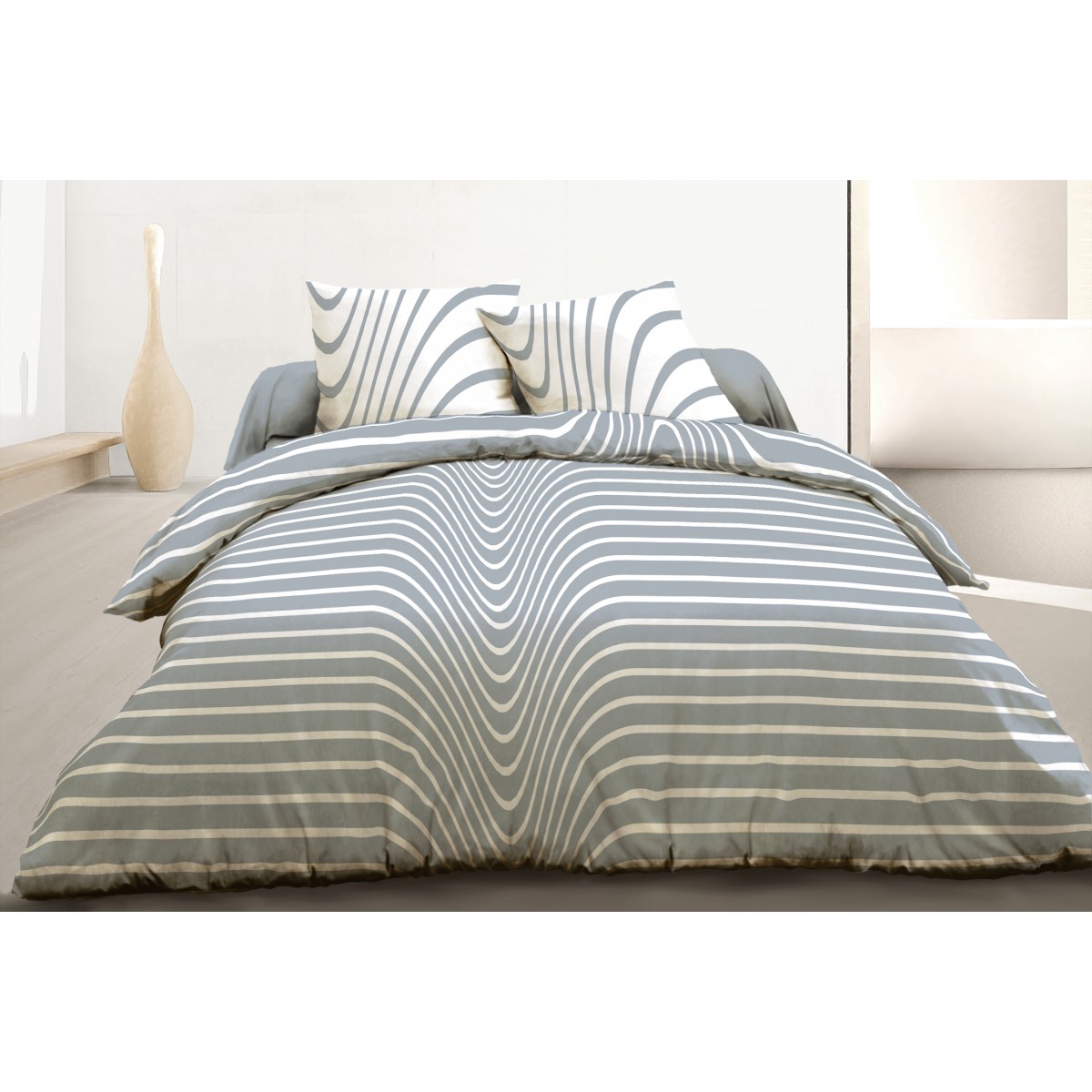 WAVE Parure de Draps 4 Pièces 100 Coton COULEURS Gris, MATIÈRE 100 COTON, TAILLES 240 x