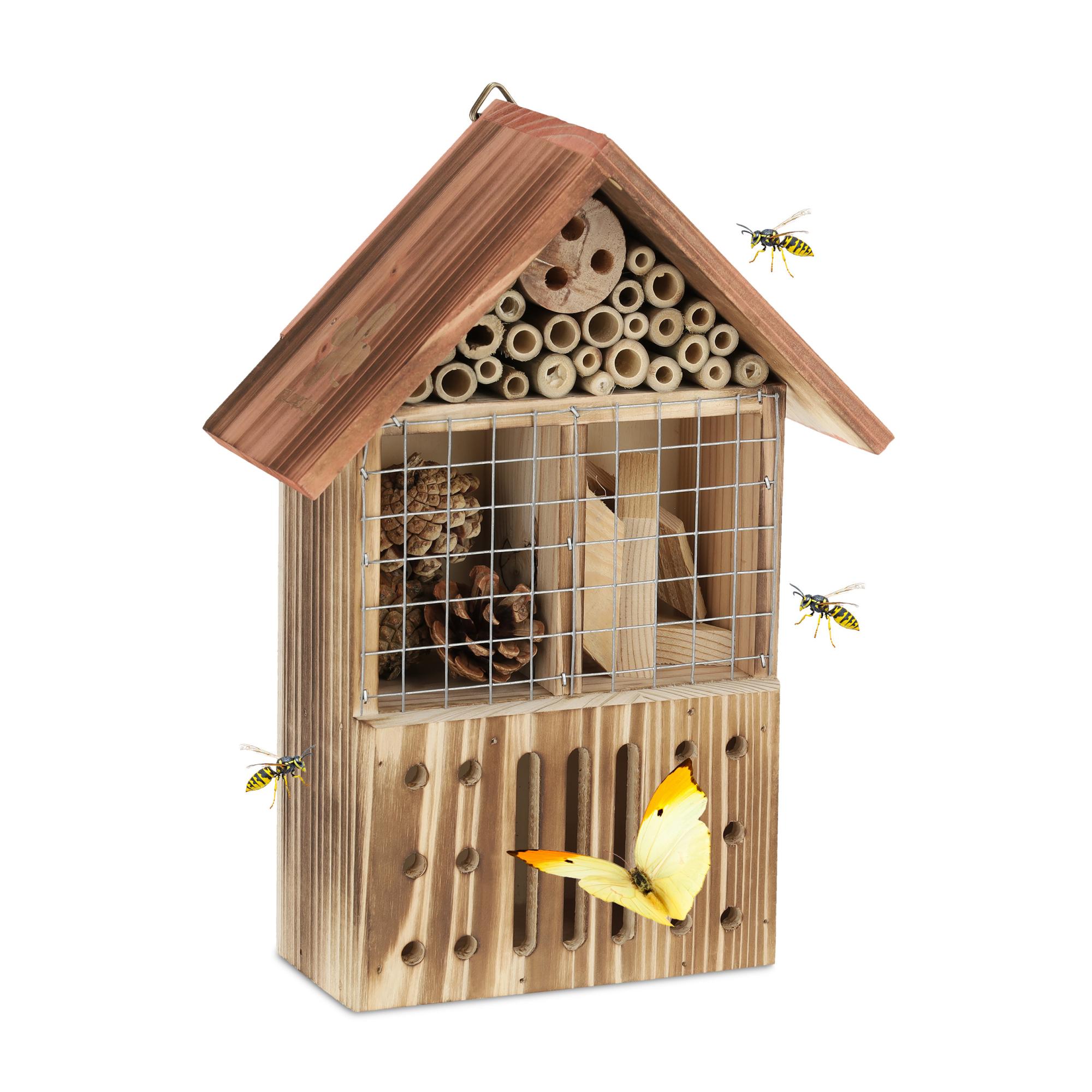 Mangiatoia Per Uccelli Decorativa Relaxdays In Legno E Corteccia - 17x14,5x11,5 Cm - Da Appendere In Giardino O Balcone