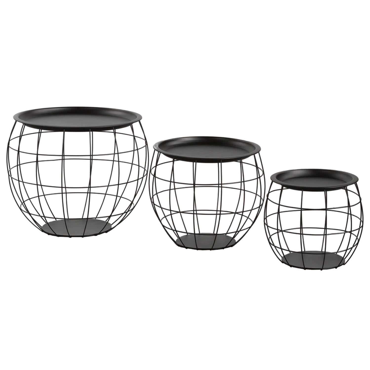 Home Collective Set 2 Tavolini Da Caffè Rotondi Design Loft - Rovere Rustico E Gambe Nere, 53 E 43cm - 2