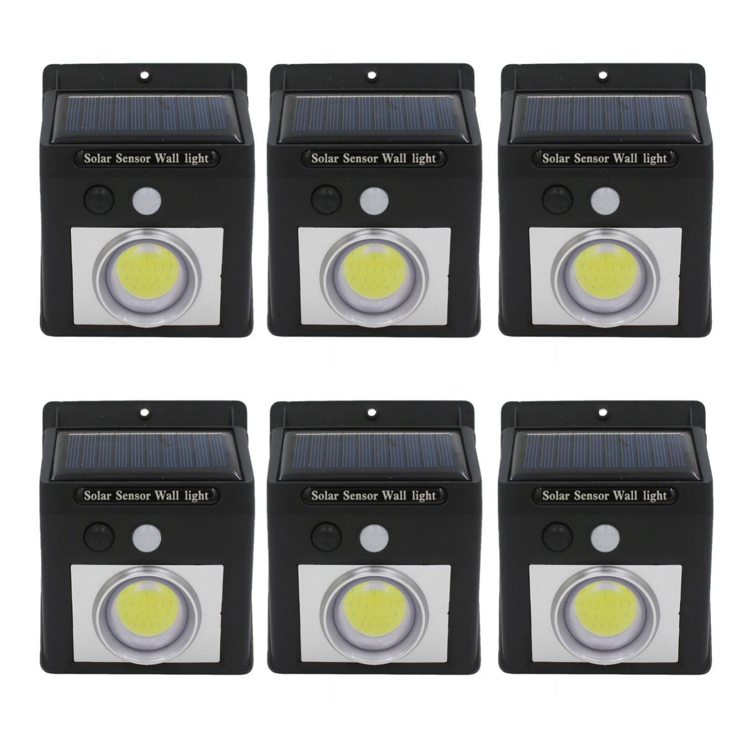 Pack 6 Apliques de Pared Solares LED con Sensor Crepuscular y Movimiento Negro 7500K 20000H