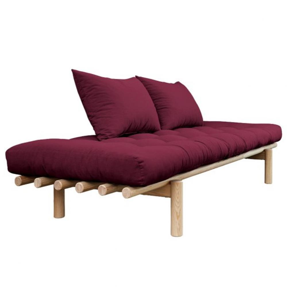 Méridienne futon PACE en pin coloris bordeaux couchage 75*200 cm