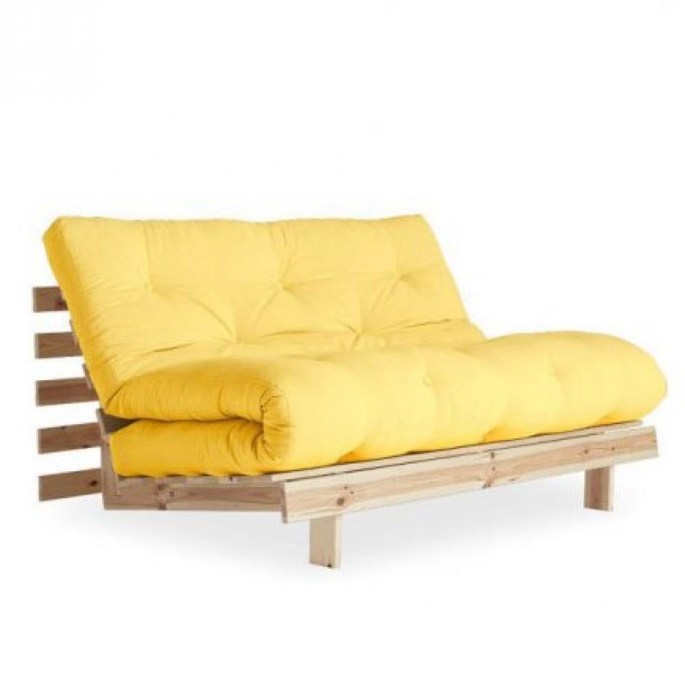 Canapé convertible futon ROOTS pin naturel coloris jaune couchage 140*