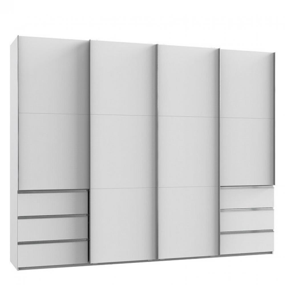 Armoire coulissante LISBETH 4 portes 6 tiroirs décor blanc 300 x 236 cm