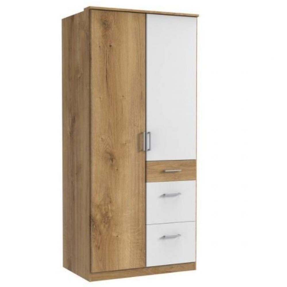 Armoire rangement LAVAL chêne façade blanc mat 2 portes 3 tiroirs