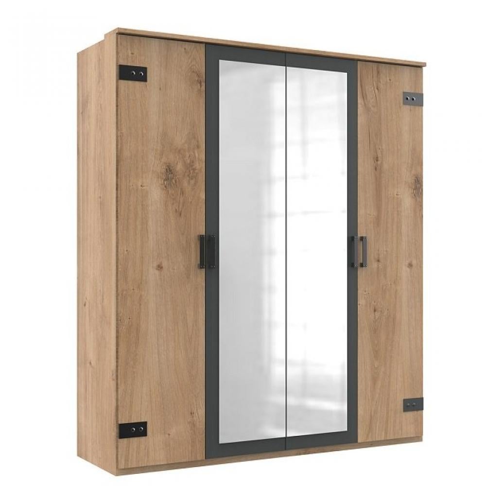 Armoire VERNON Style Industriel 180 Cm 4 Portes Chêne Poutre Et ...