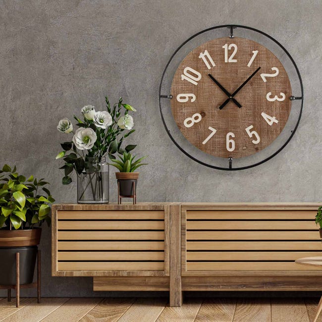 Versa Vincent Reloj de Pared Decorativo para la Cocina, el Salón, el  Comedor o la Habitación, Marrón y negro, 60x5x60cm