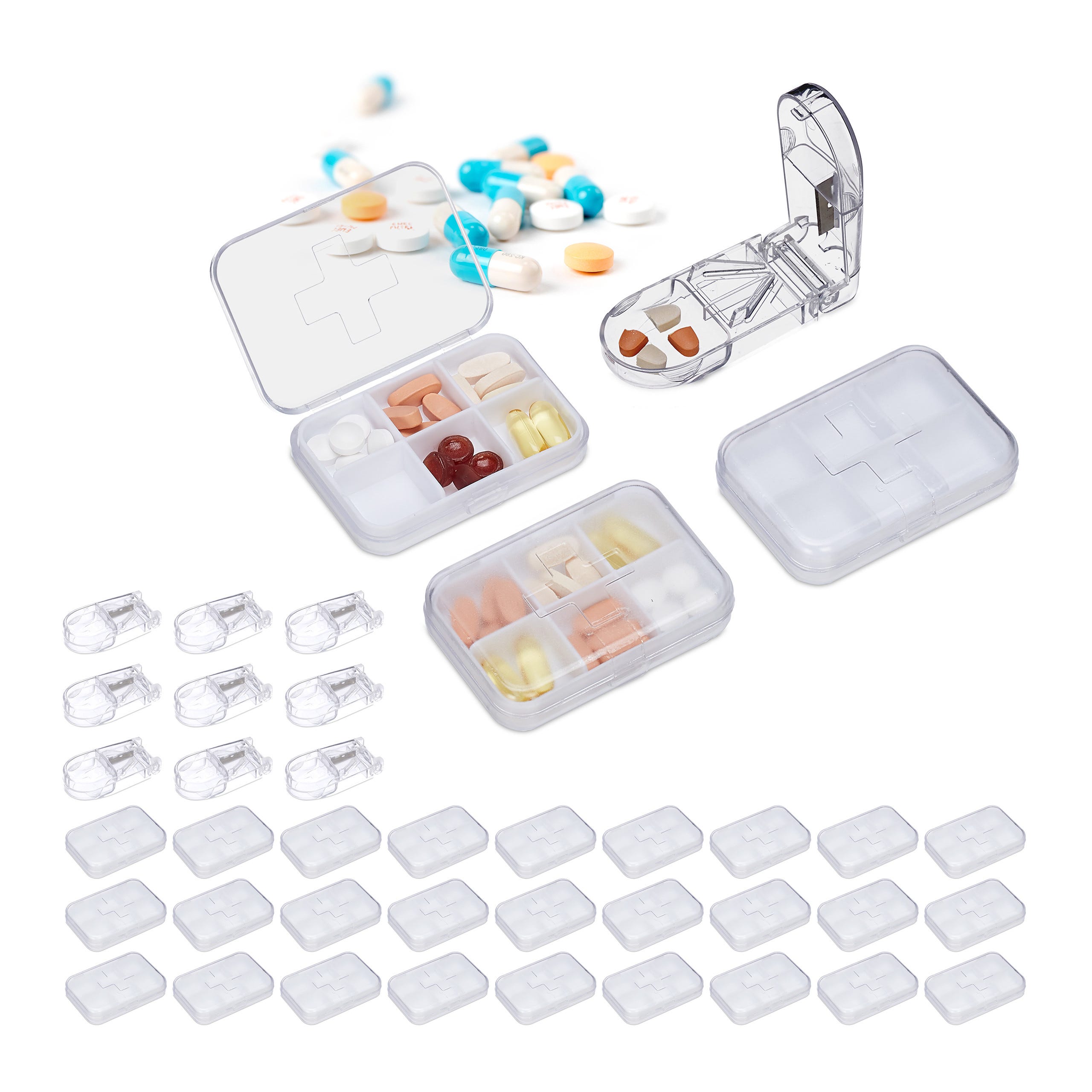 Relaxdays Pilulier Set de 30, boîte médicaments, 6 compartiments, rangement  comprimés, plastique, voyage