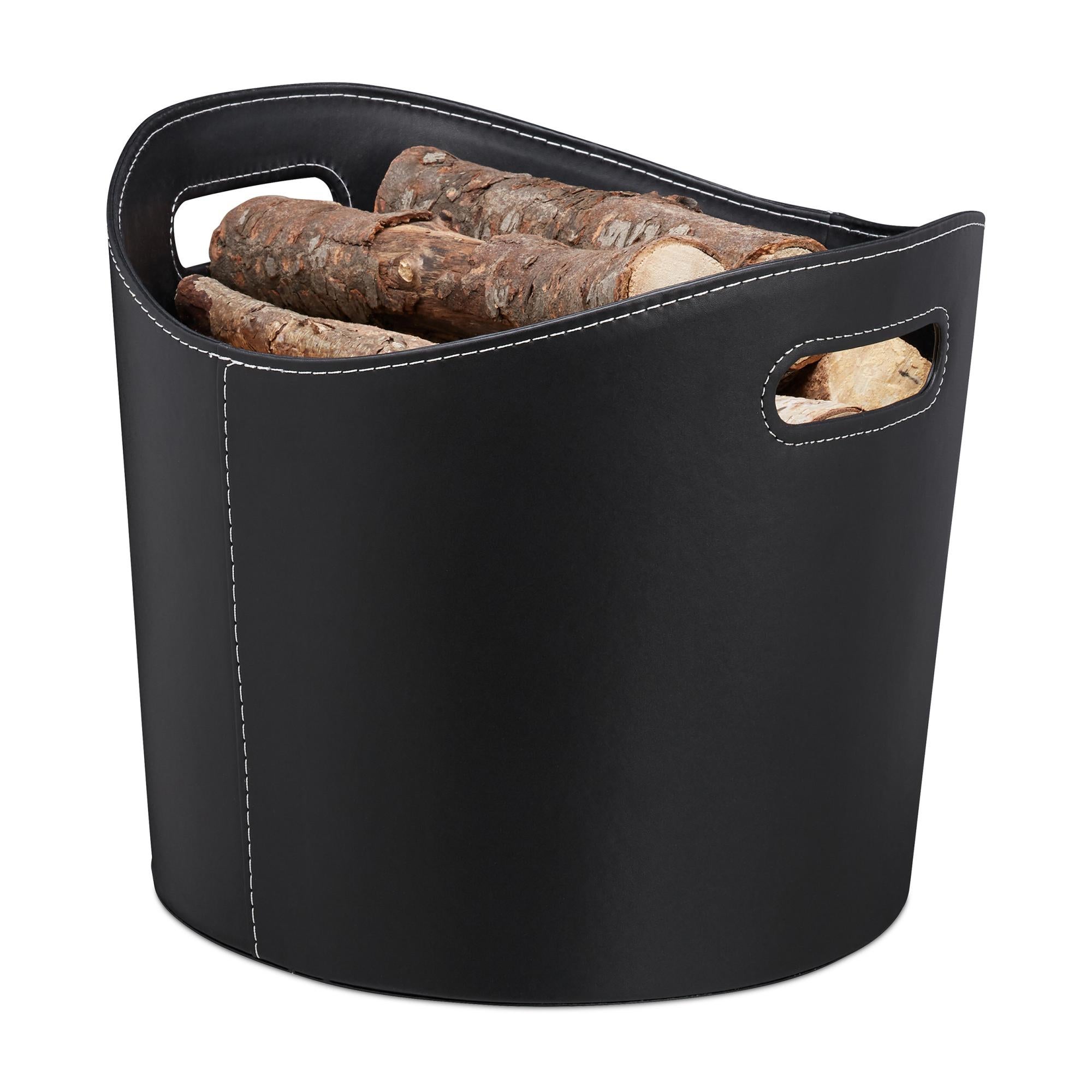 Porta Legna Per Interni Relaxdays - Cesto In Finta Pelle Con Manici, Capacità 52 Litri, Nero Elegante