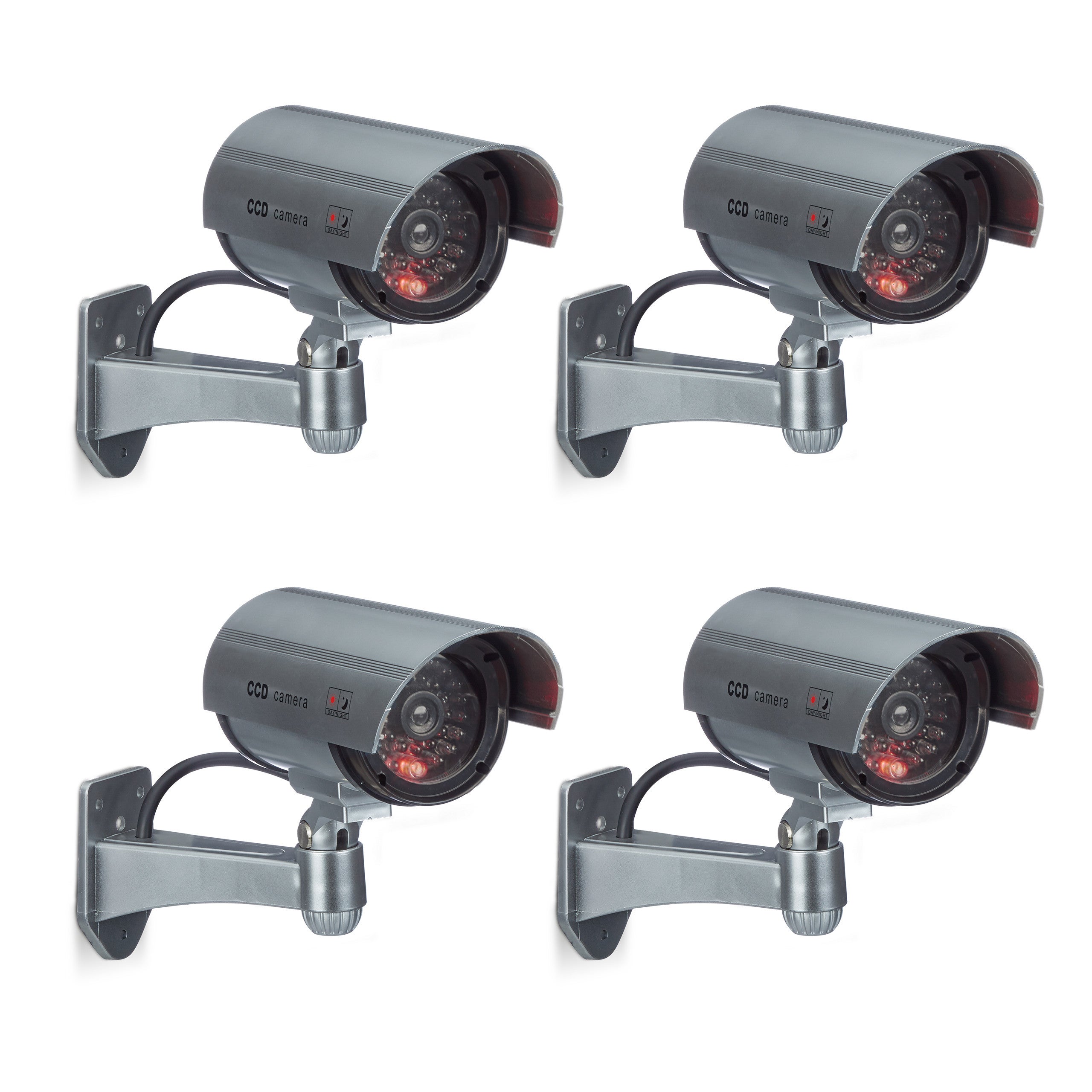 Relaxdays Fausse caméra de surveillance intérieur extérieur caméra factice  lampe LED murale sécurité cambrioleur voleur, grise
