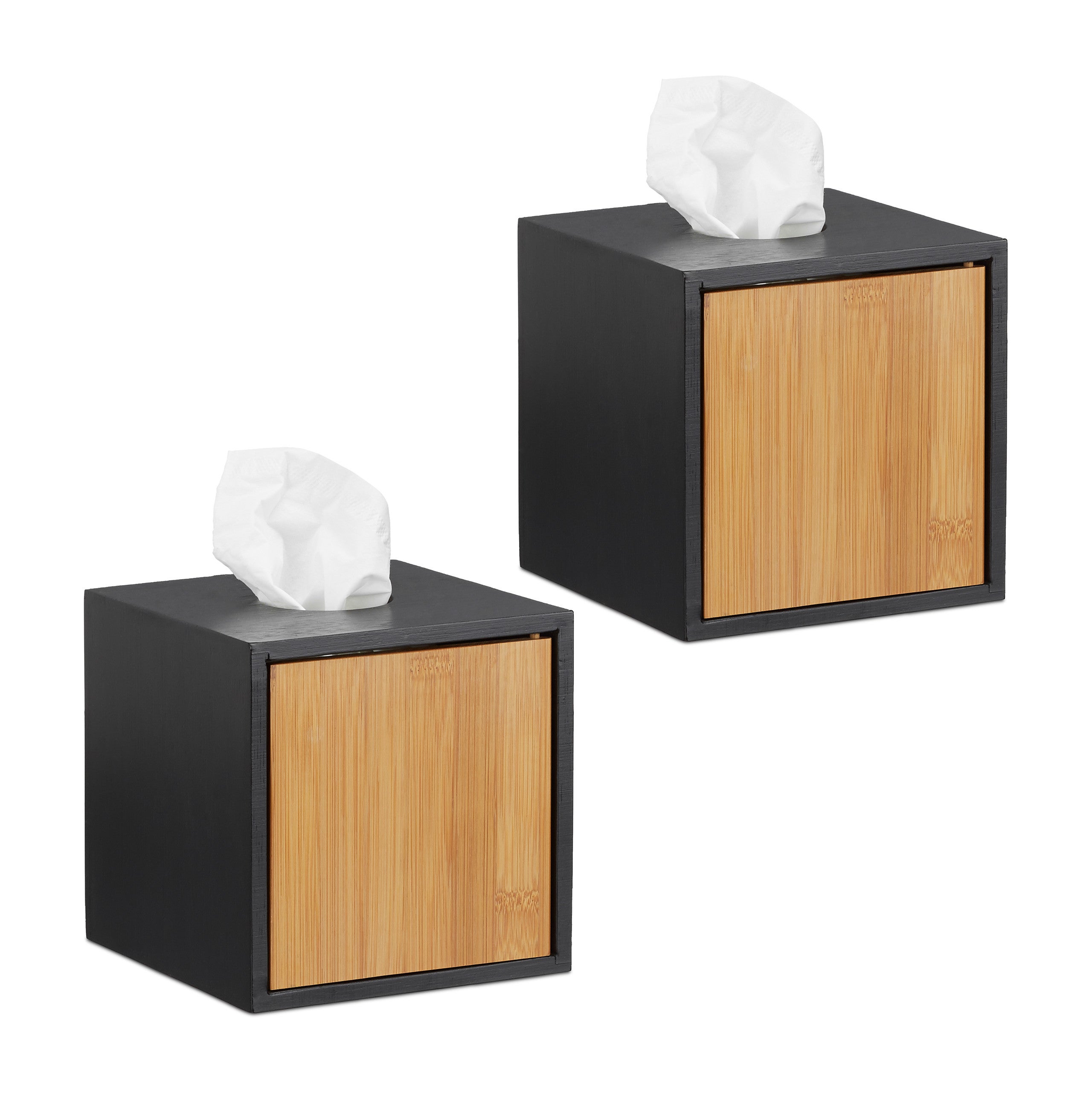 2x Portasalviette scatola porta fazzoletti quadrato porta-cosmetici in  bambù HxLxP: 14,5 x 14,5 x 14,5 cm nero