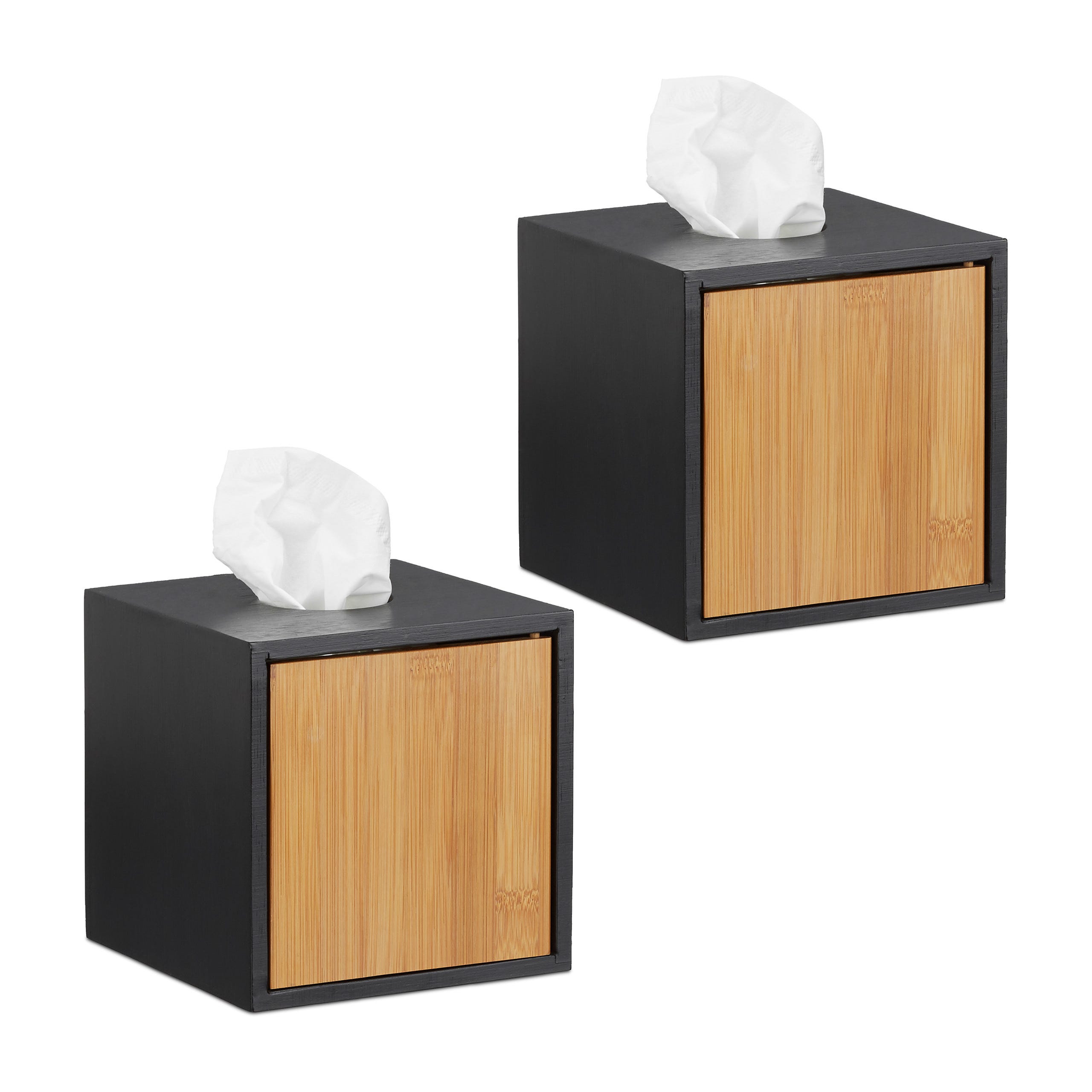 Relaxdays Portasalviette scatola porta fazzoletti quadrato porta-cosmetici  in bambù HxLxP: 14,5 x 14,5 x 14,5 cm nero