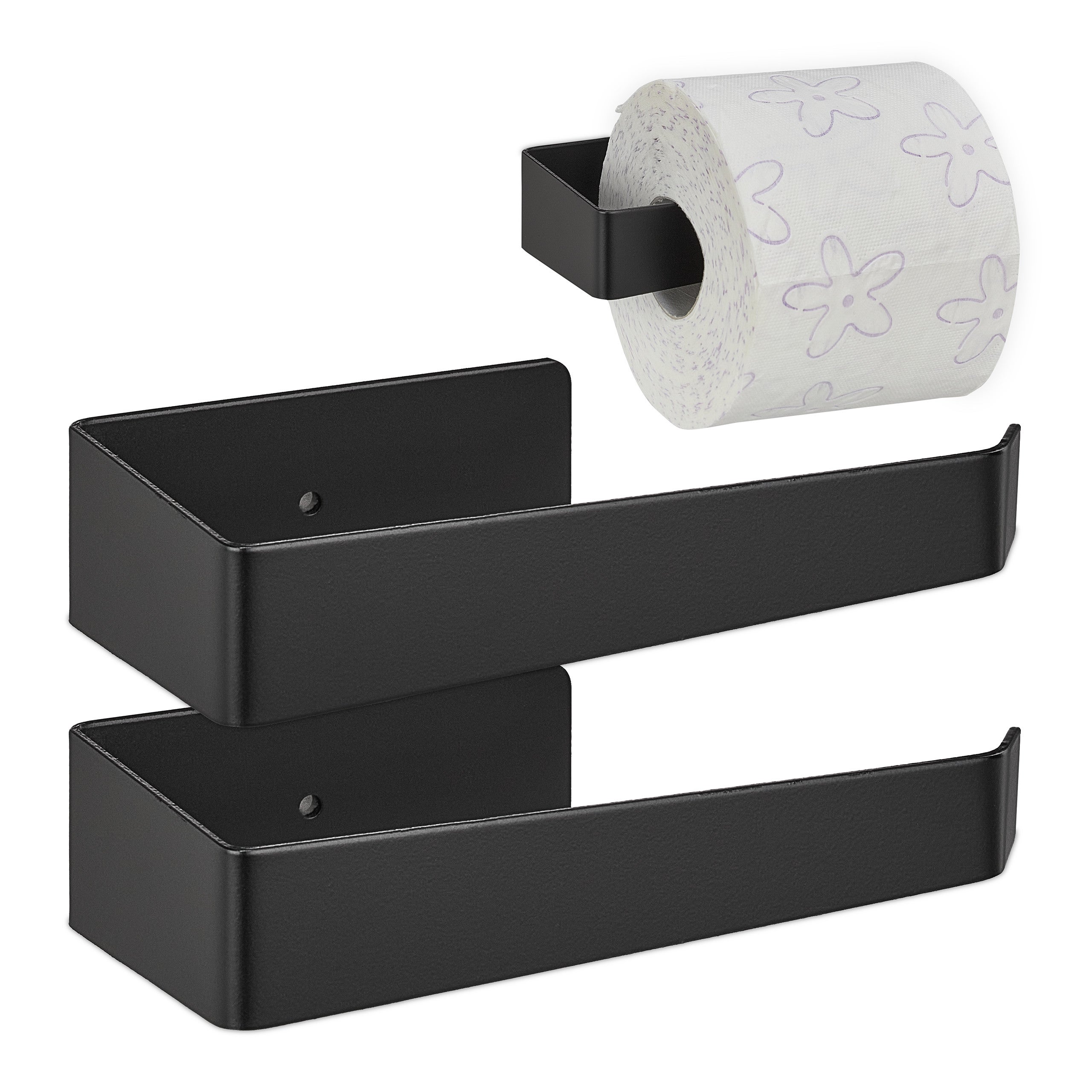 Porte-papier toilette noir mat avec étagère design peu encombrant
