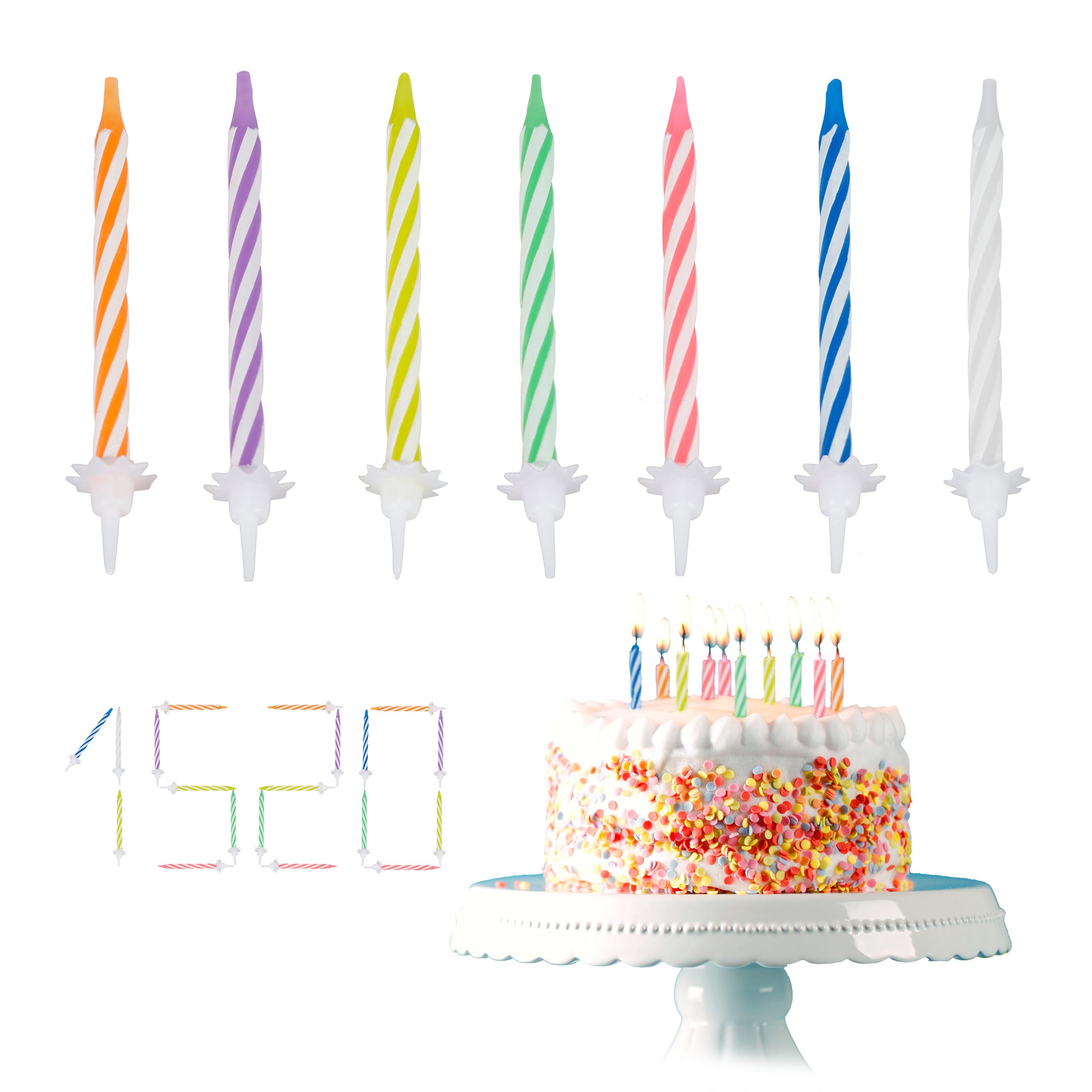 Bougies d'anniversaire, lot de 1520 pièces, colorées, gâteaux enfants fête,  avec support, 6 cm, multicolore