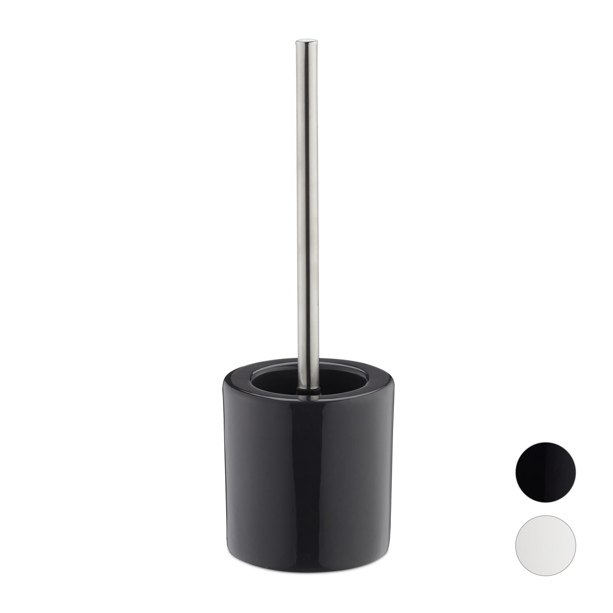 Relaxdays Set Scopino E Portascopini In Ceramica Per Bagno E WC - Design Elegante Nero Con Testina Sostituibile - Altezza 38,5 Cm