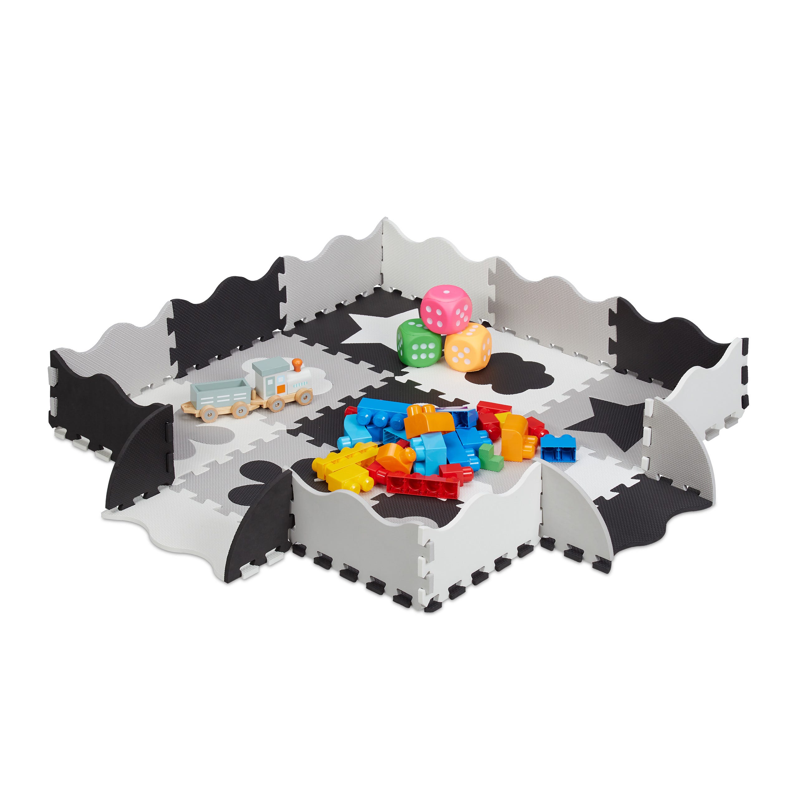 Relaxdays Tapis de sol puzzle 34 pièces, mousse EVA, sans polluants, 0,77  m2, dalle jeu bébé bord, éducatif, gris