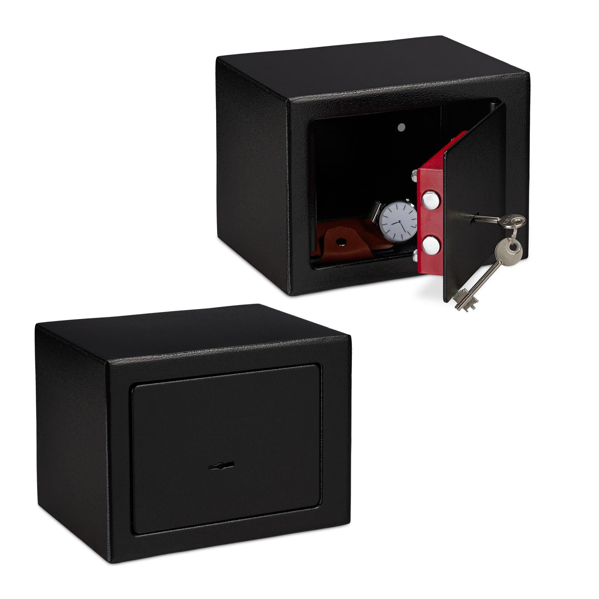 Cassaforte Relaxdays 17x23x17cm | Con Chiave, Serratura Doppia - Per Parete O Pavimento, Nero - Foto 4