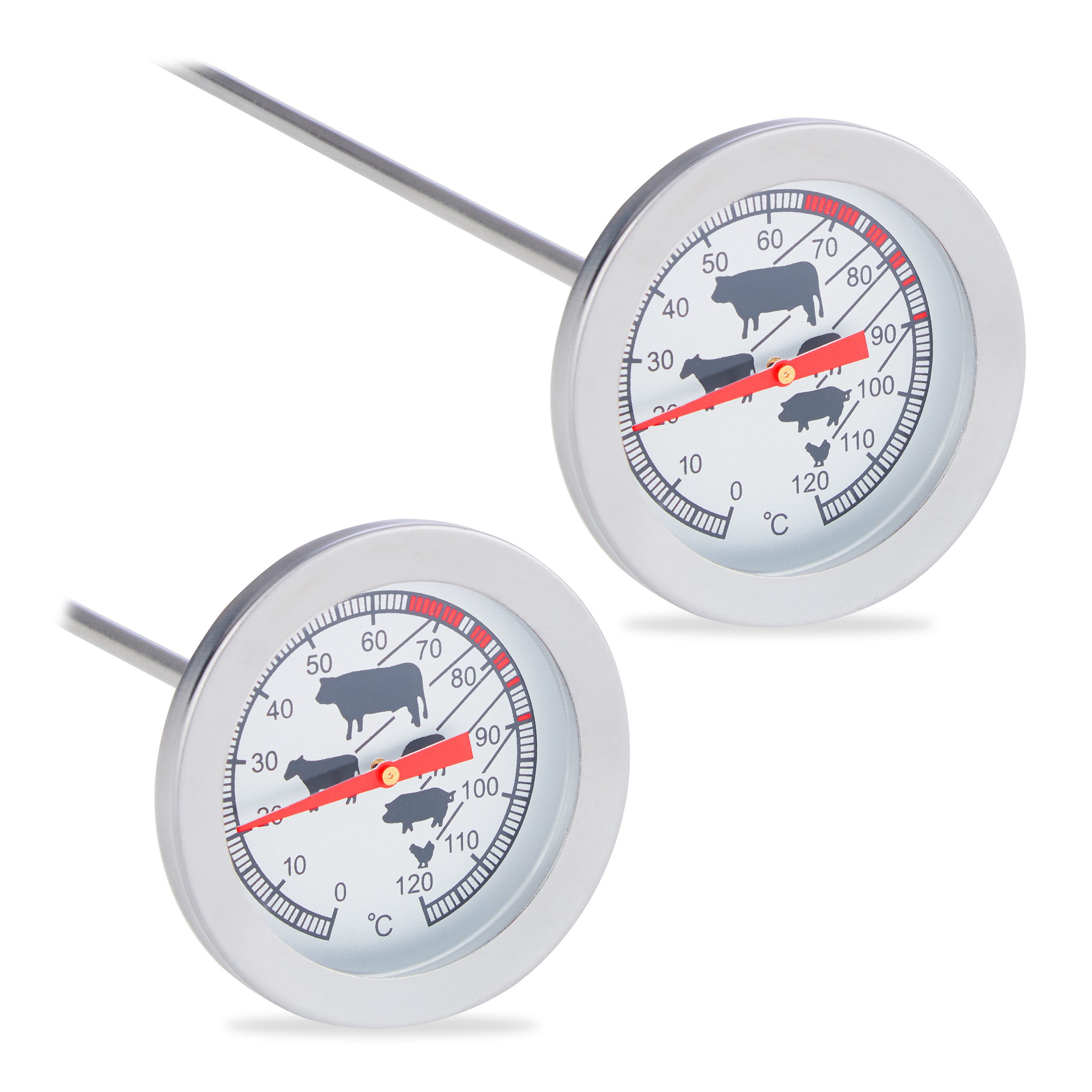 2x Termometro da Cucina Analogico, Sonda Alimentare per Carne, Acciaio,  Accessorio da Chef , 20 cm, Argento