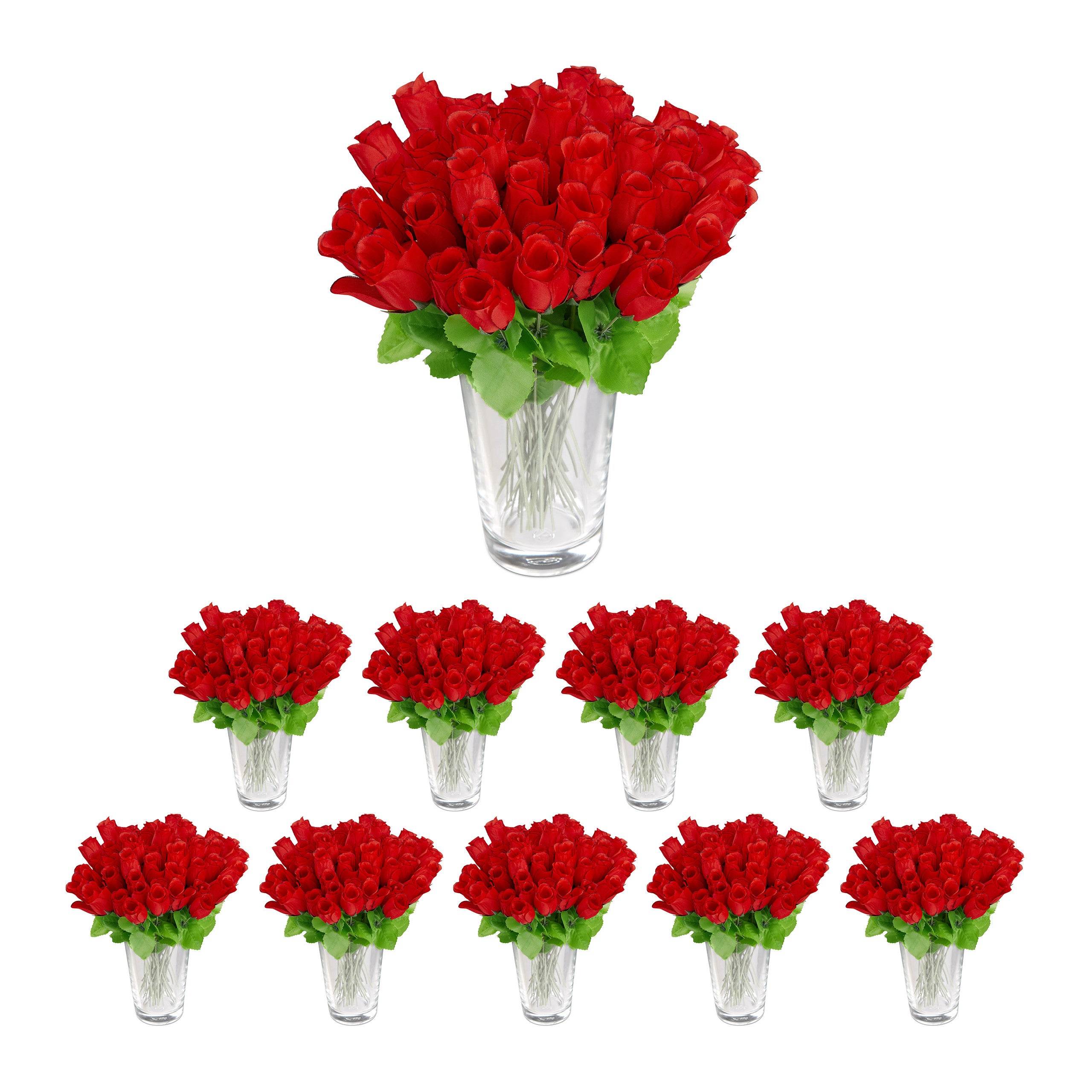 Bouquet di 480 Rose, Fiori Finti, Decorazione, Mazzo con Gambo e Foglie,  Boccioli Rossi, H: 26 cm, rosso