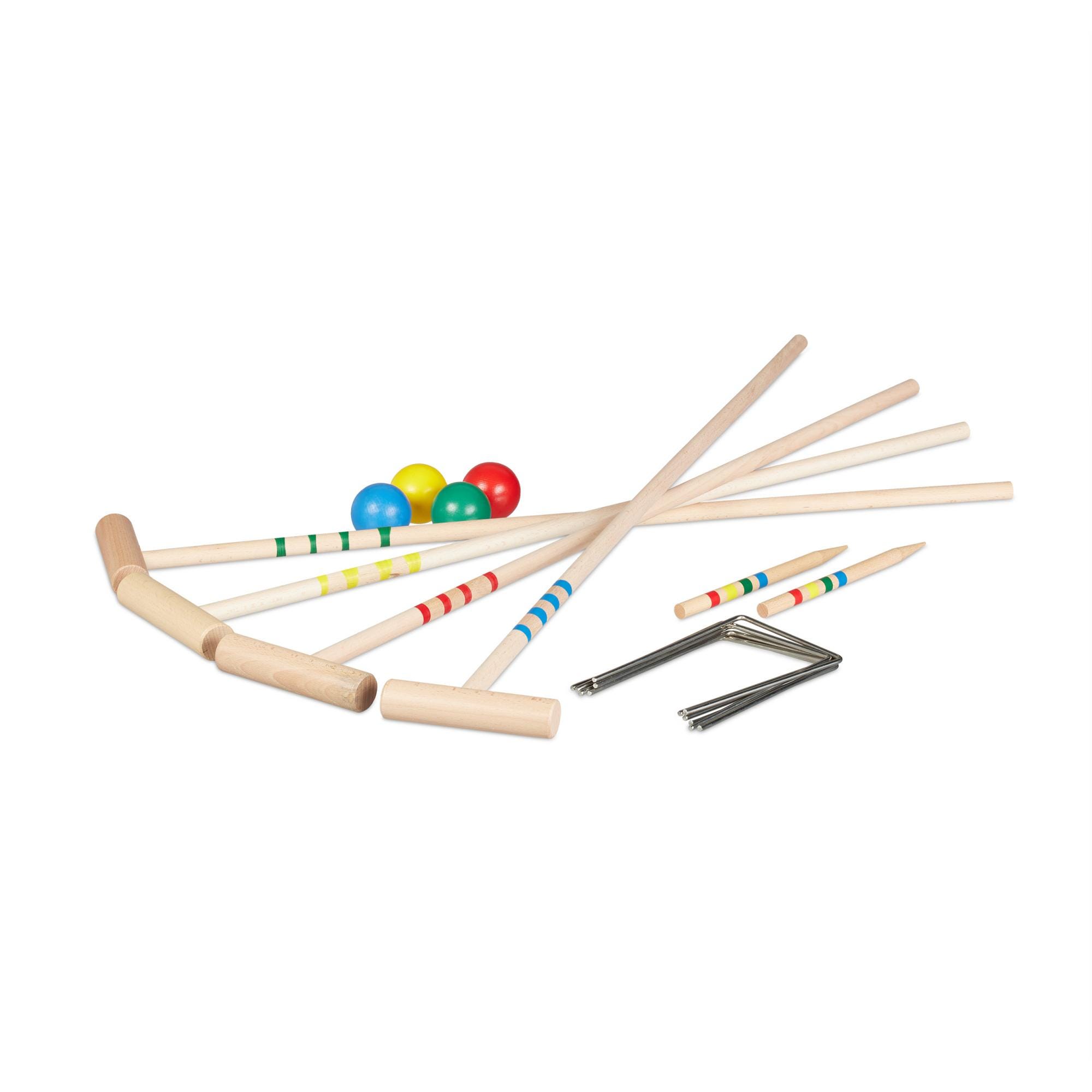 Relaxdays Jeu De Croquet En Bois Pour 4 Joueurs - Set Complet Avec Maillets, Boules Et Sac - Amusement Jardin Enfants Et Adultes