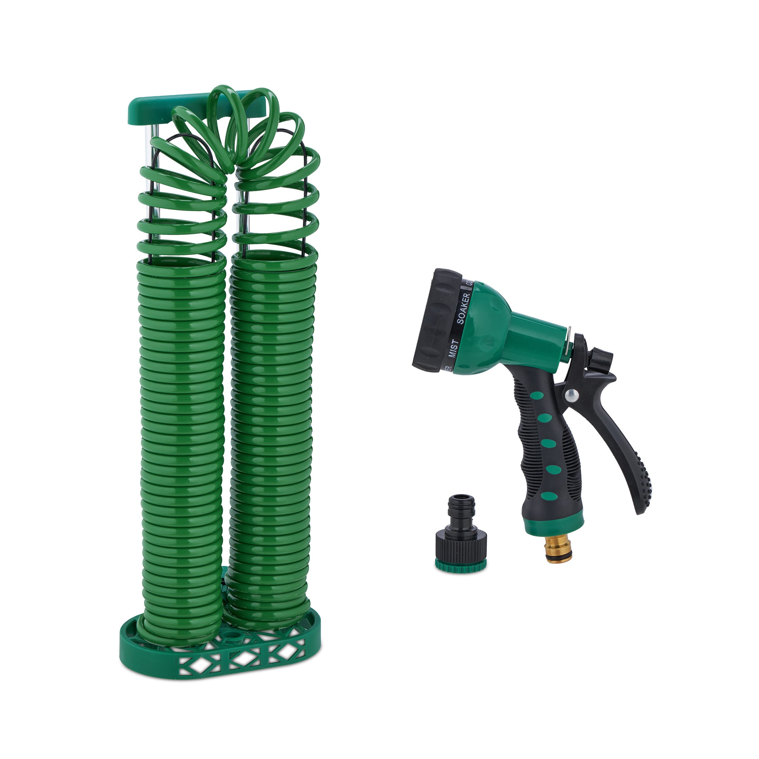 Relaxdays tuyau d'arrosage spirale, long jusqu'à 25 m, tuyau d'eau flexible  avec pistolet, réglable avec 7 modes, vert