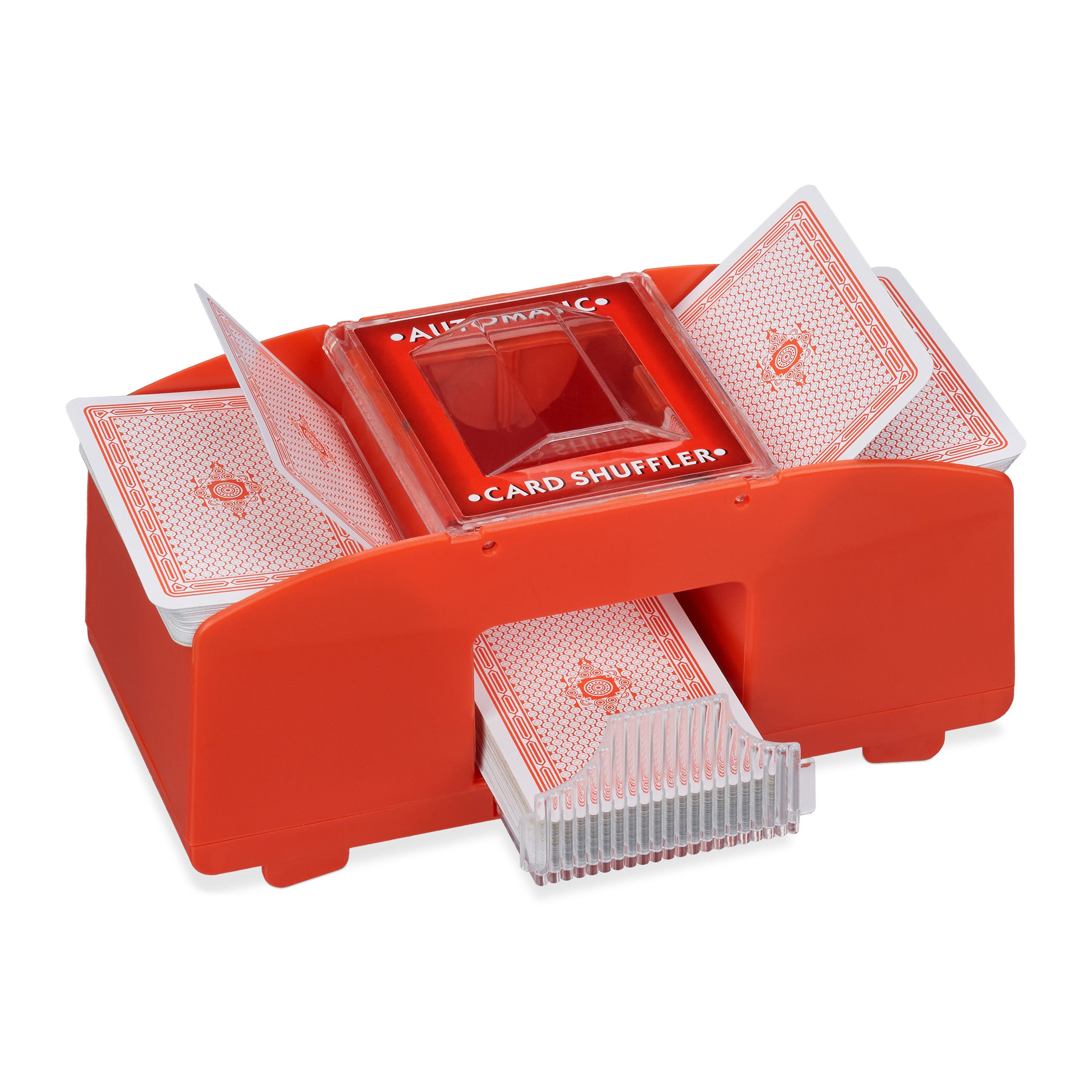 Relaxdays Mescolatore Automatico per 2 Mazzi di Carte Standard, Macchinetta  Mischiacarte fino a 91 mm, Plastica, Rosso