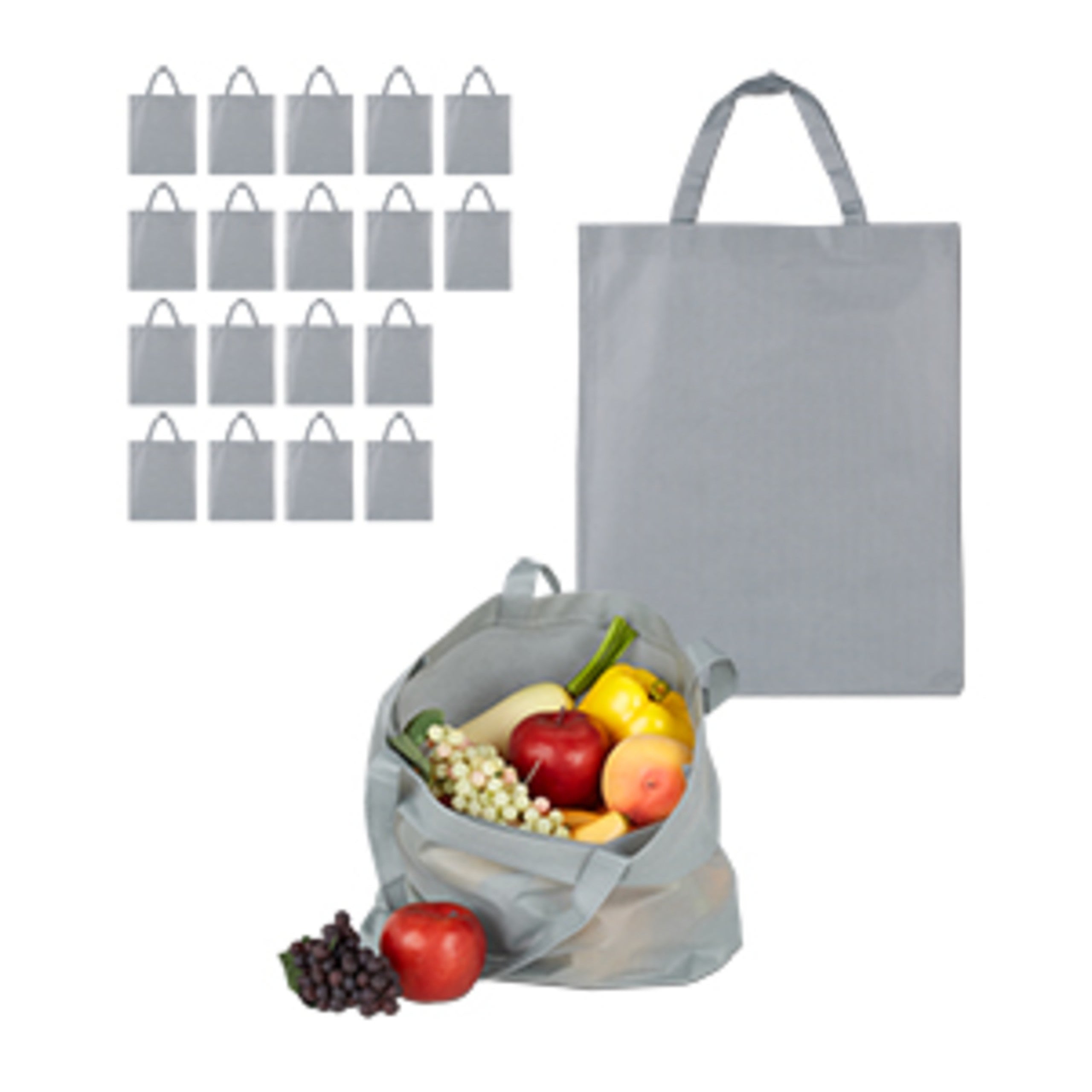 Set da 20 Sacchetti di Stoffa, per la Spesa, Manici Corti, HxL 49,5x40cm, Buste  Acquisti, Grigio