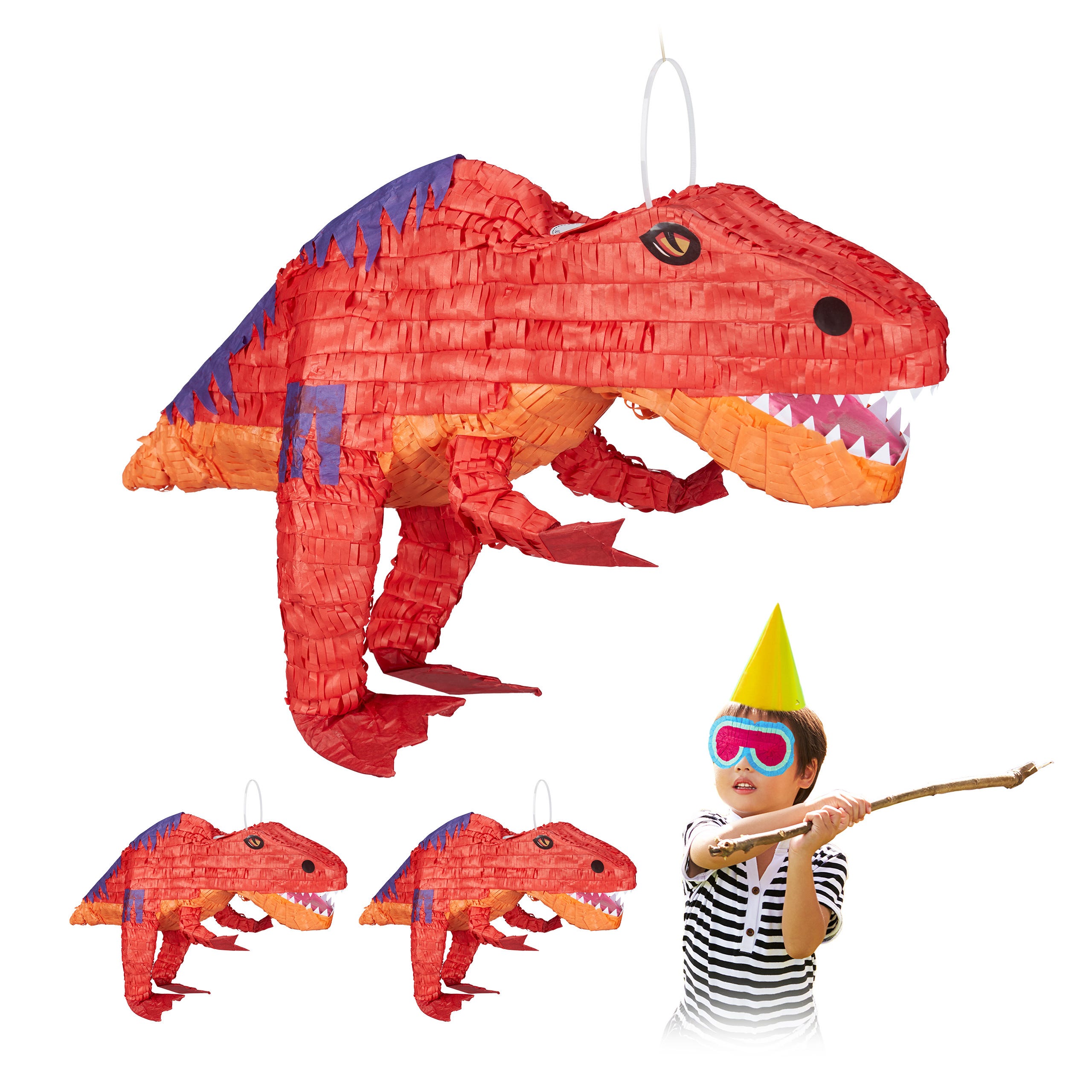 3x Pignatta a Forma di Dinosauro, da Appendere, per Bambini, per Feste  Compleanno, da Riempire, di Carta, Rosso