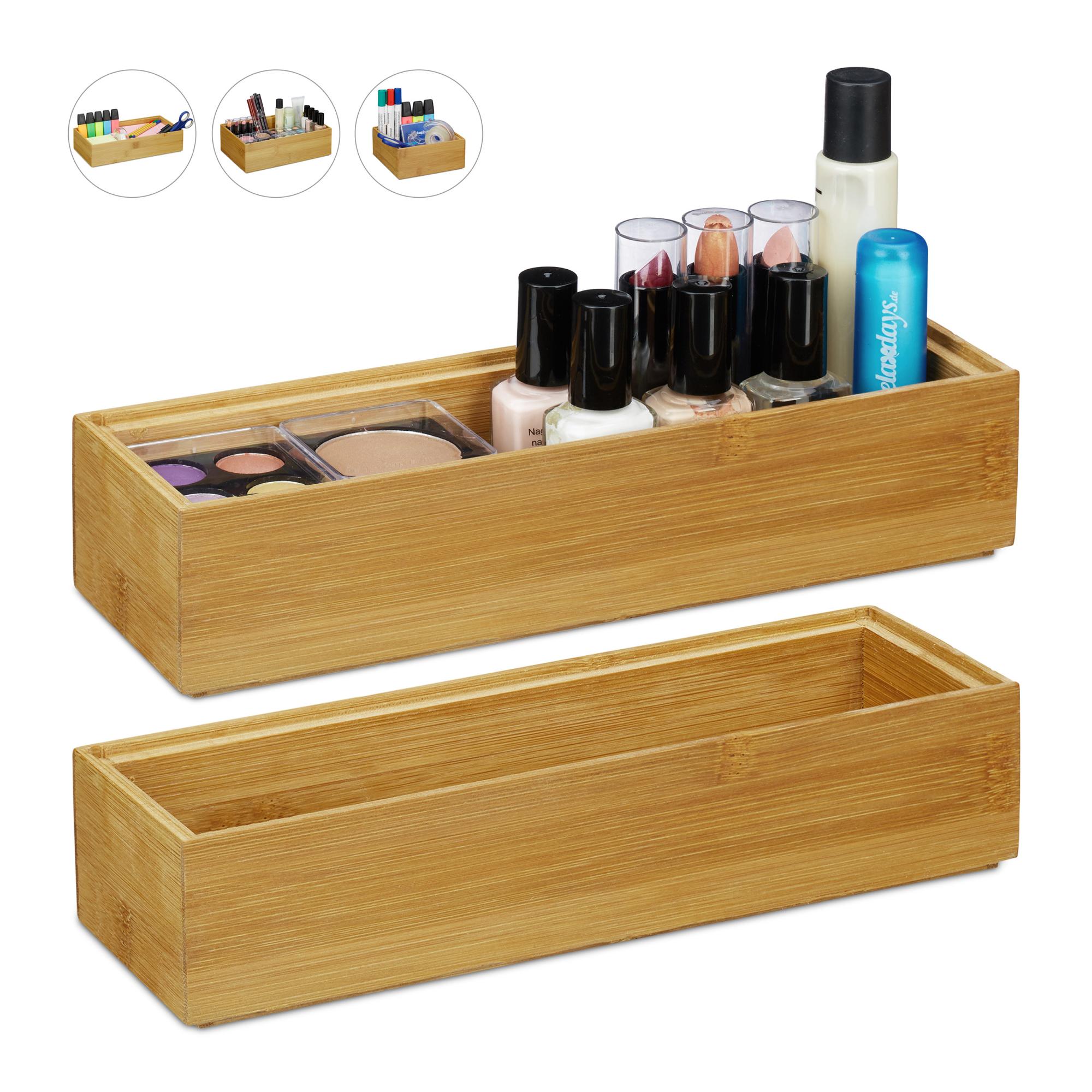 Casa Shop Set di 3 cestini portaoggetti in bambù con fodera in tessuto naturale per armadi e scaffali, bagno
