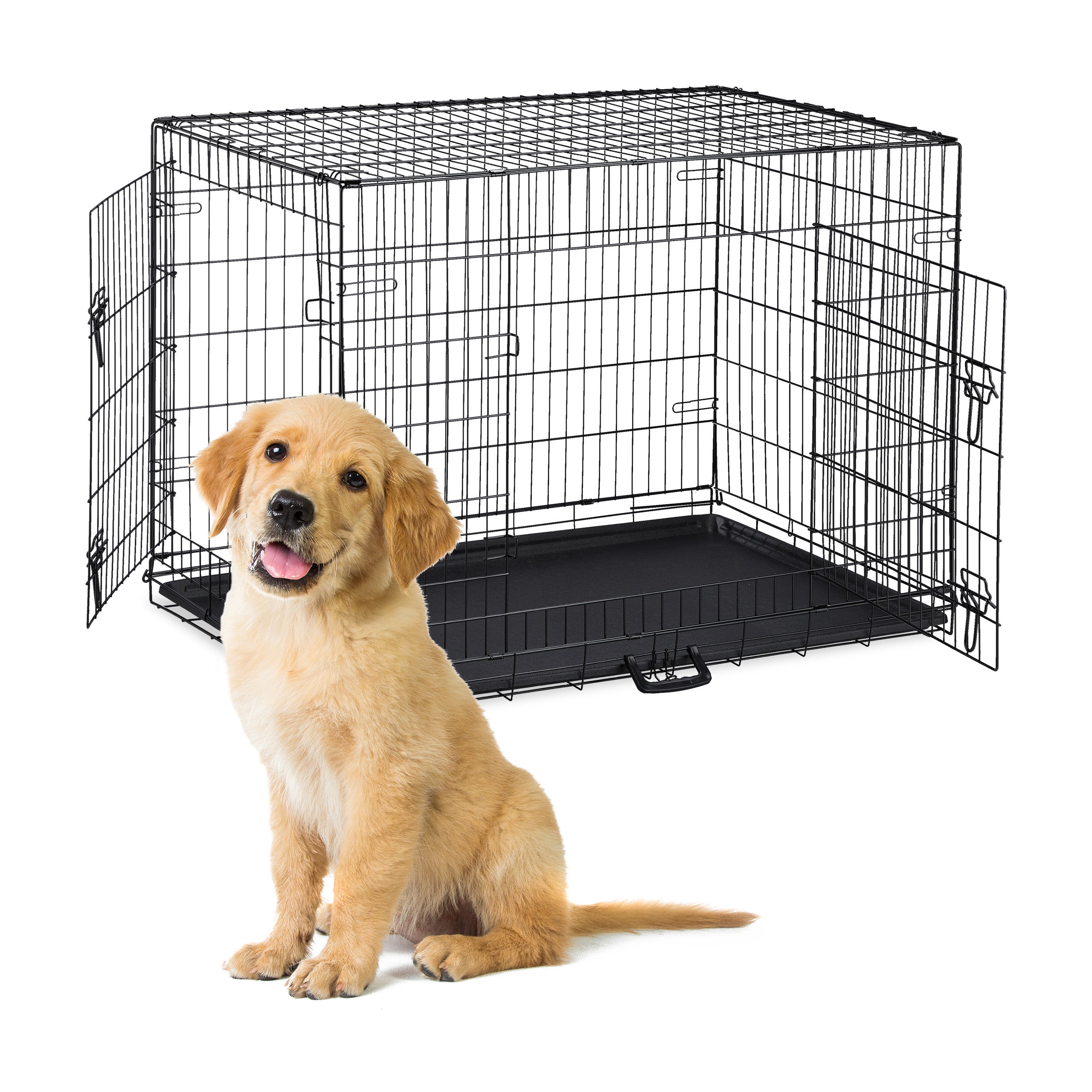 Relaxdays Gabbia per Cani, Kennel da Casa o Auto, Box Pieghevole con Base, 2  Porte, Acciaio, HLP: 78 x 106 x 72 cm, Nero