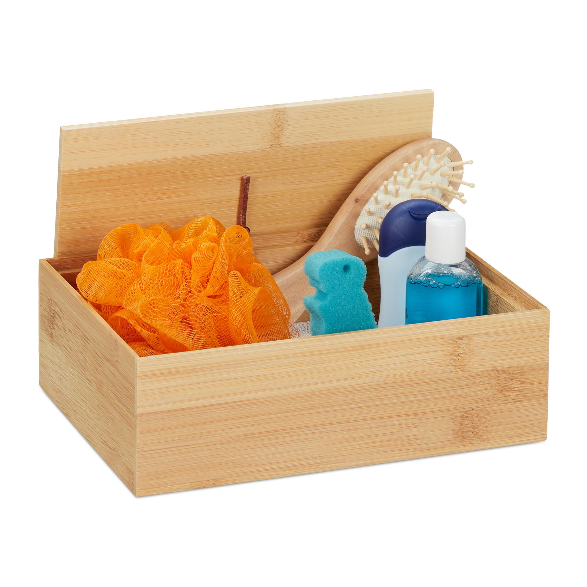 Relaxdays Box in Bambù, Portaoggetti con Coperchio, Versatile, HLP: 7 x ...