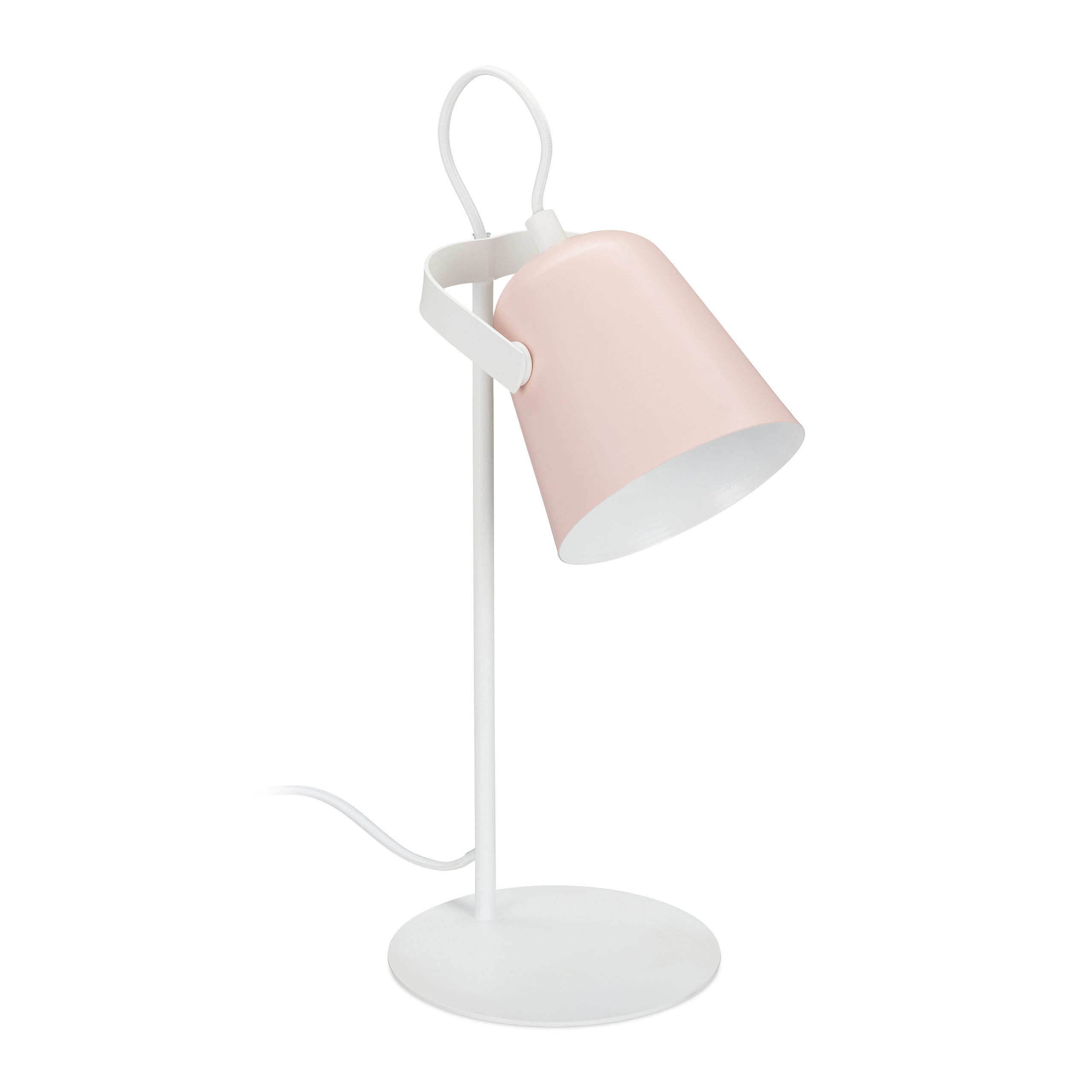 Relaxdays Lampada da Scrivania, Luce da Tavolo in Metallo, con Paralume  Inclinabile, E27, HxD 39x15 cm, Bianco Rosa