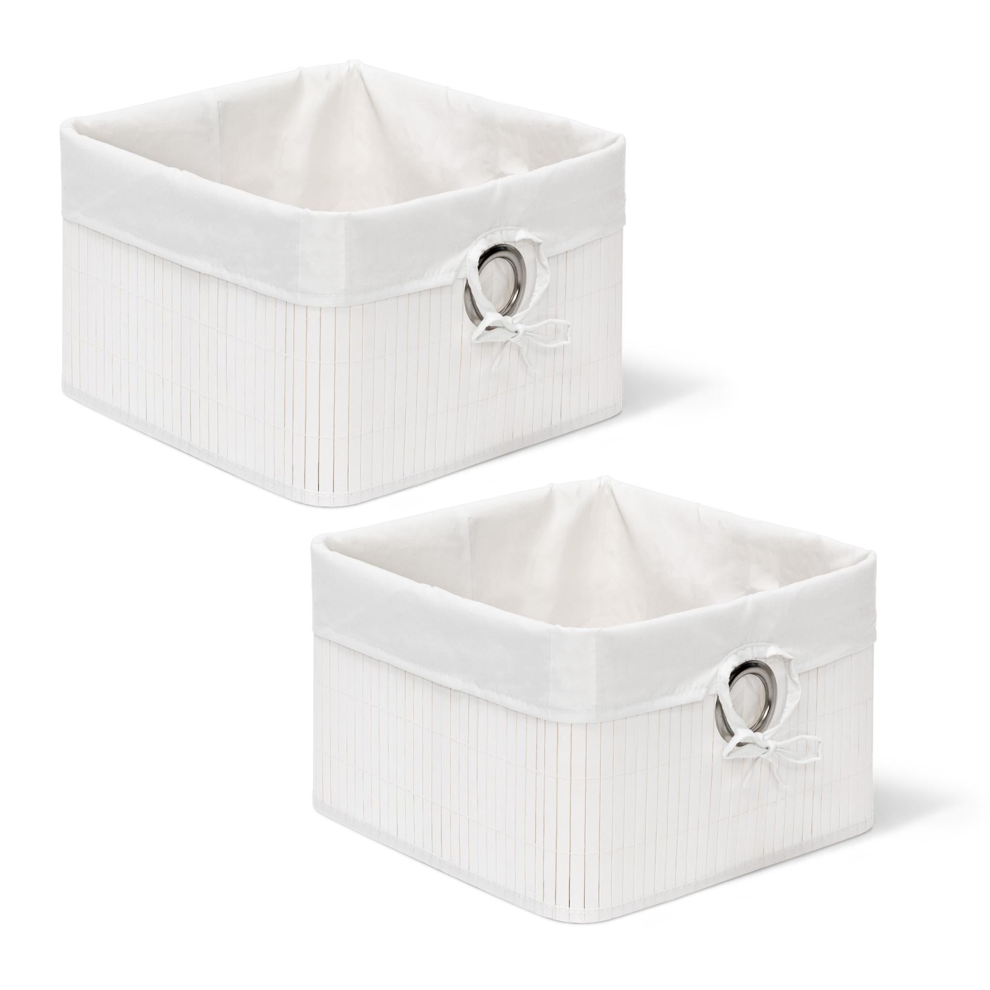 Set 4 Cestini Portaoggetti In Bambù 20x31x31cm | Fodera Tessuto | Per Bagno, Camera, Soggiorno | Naturale - Foto 3