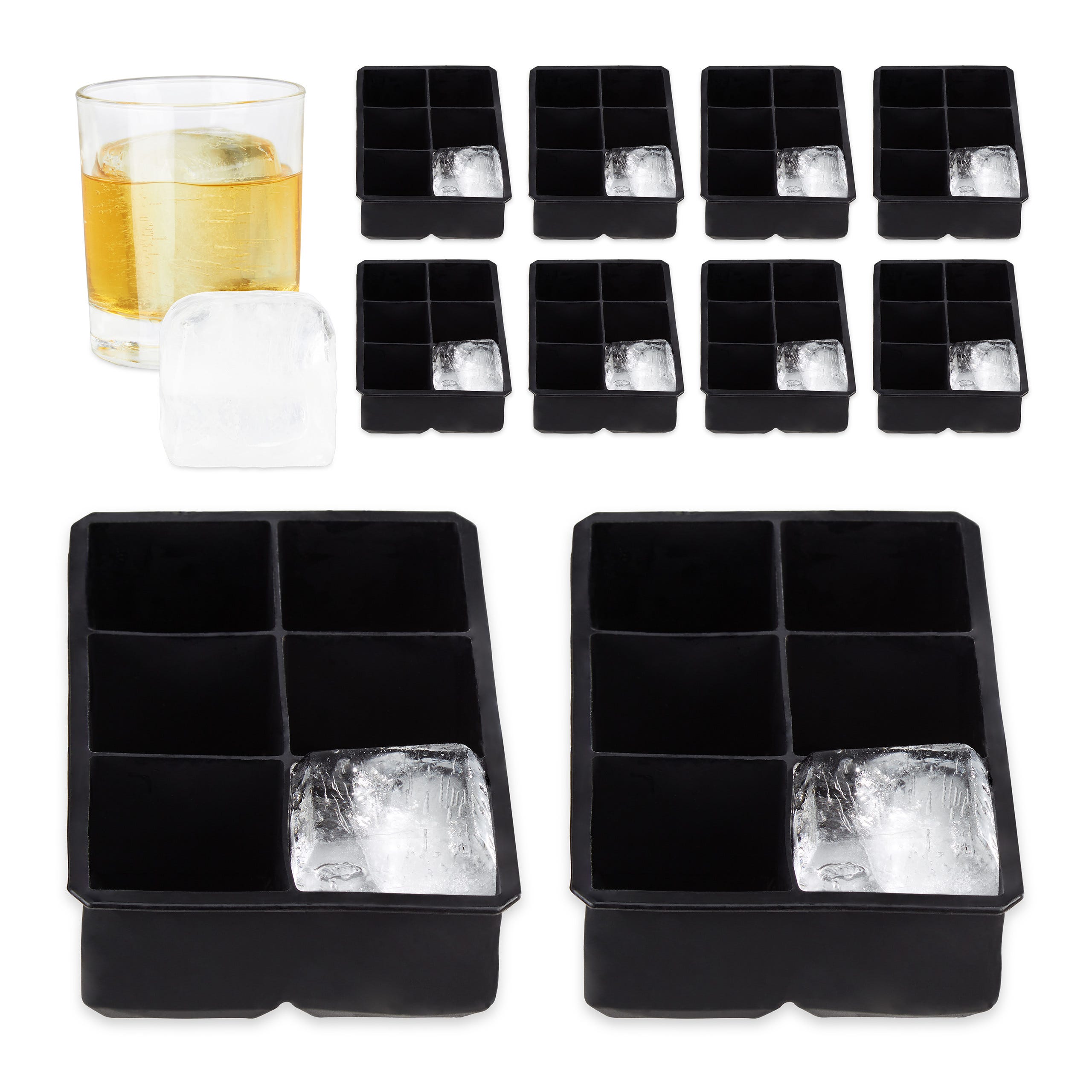 Bac à glaçons en silicone, lot de 10, forme pour 6 glaçons, cubes 5 cm,  emplacements pour glaçons, réutilisable, noir