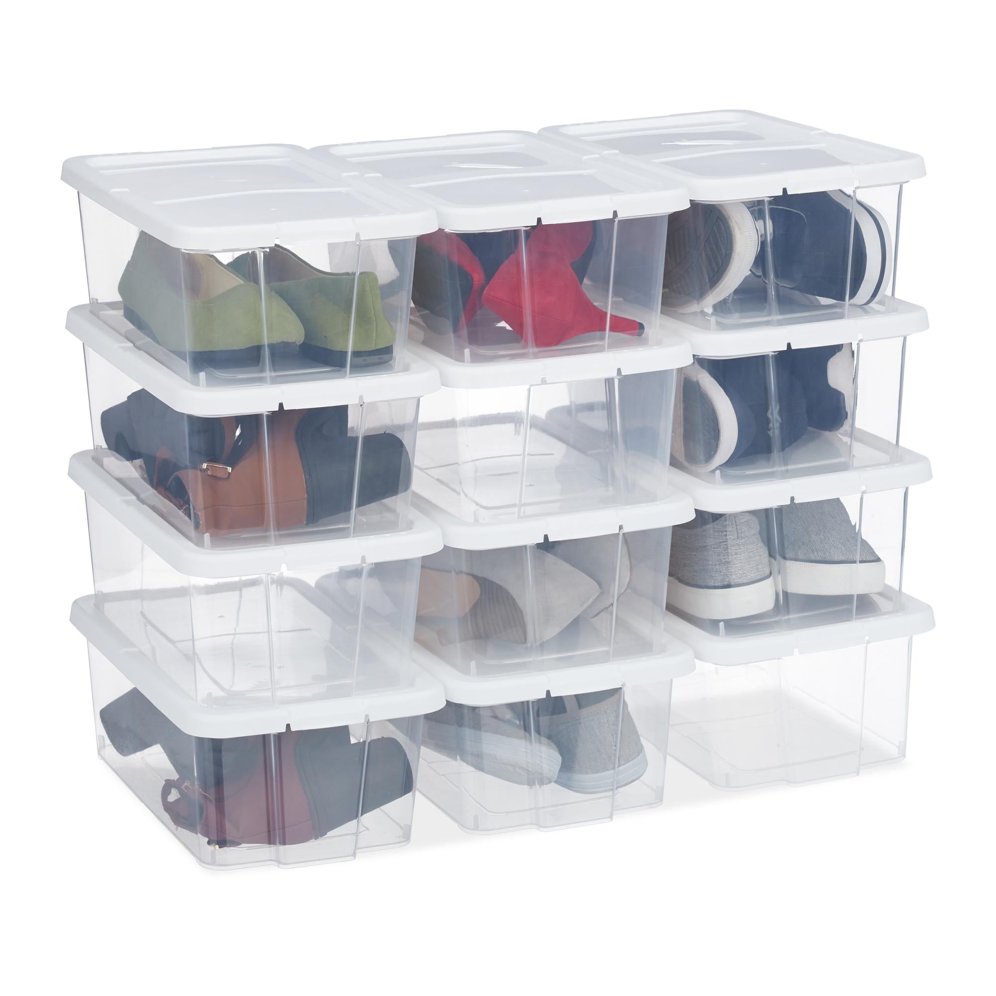 24 Boîtes à Chaussures Empilables Transparentes - 33x23x14 Cm - Plastique PP/ABS - Rangement Pratique Pour Placard