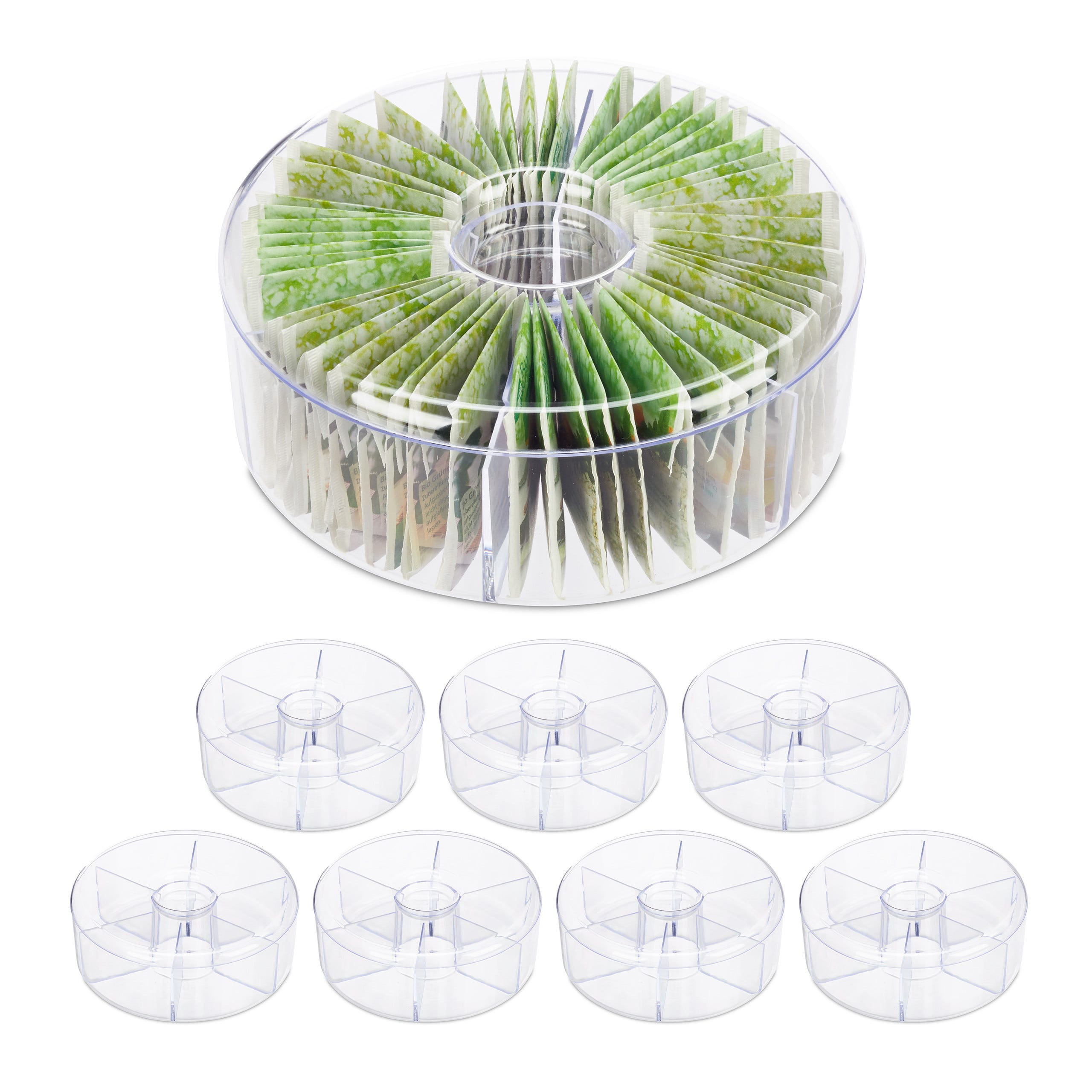 Boîte à thé en plastique transparent 6 compartiments