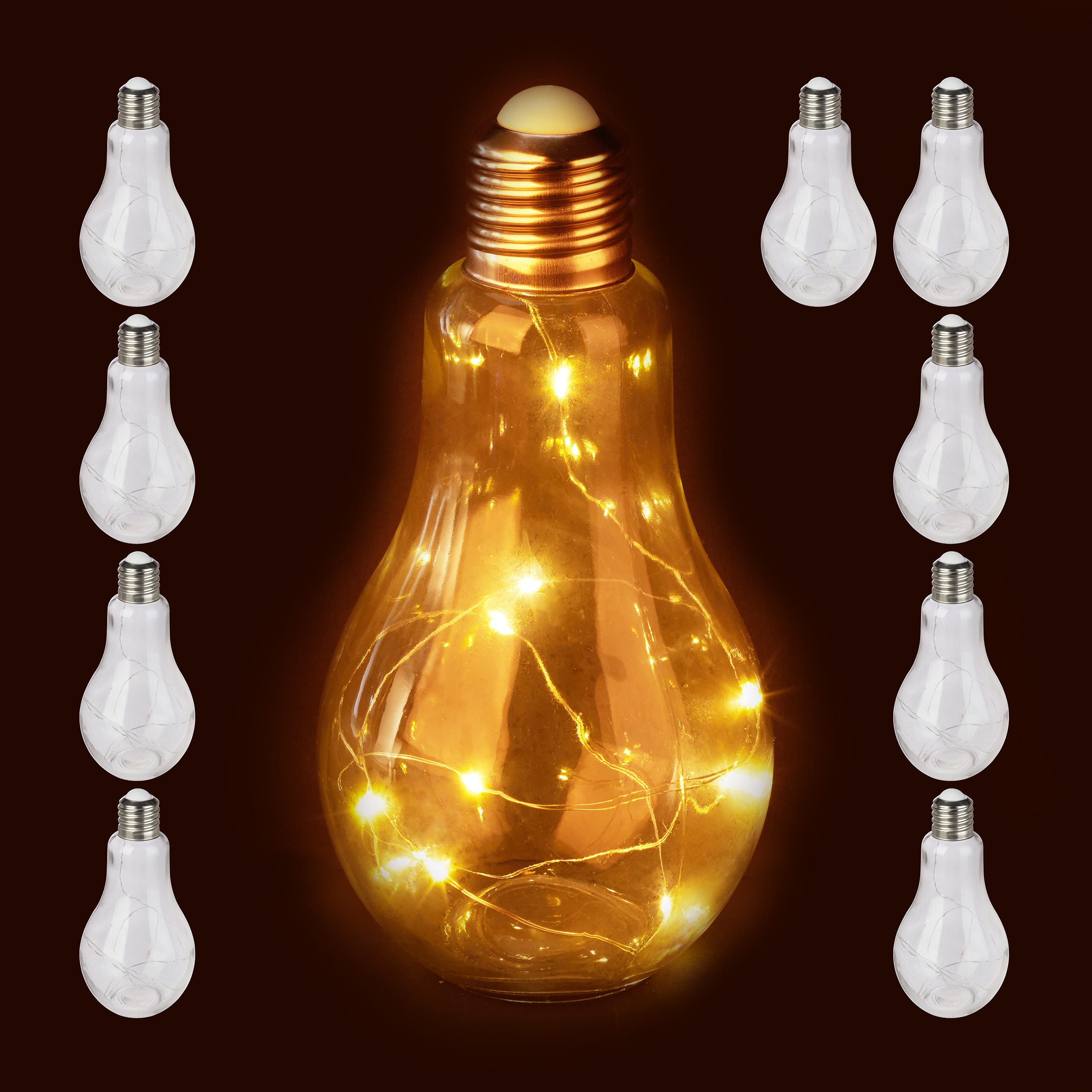 Ampoule décorative avec LED, lot de 10, lampe table, déco à alimentation  piles, en verre, guirlande, transparent