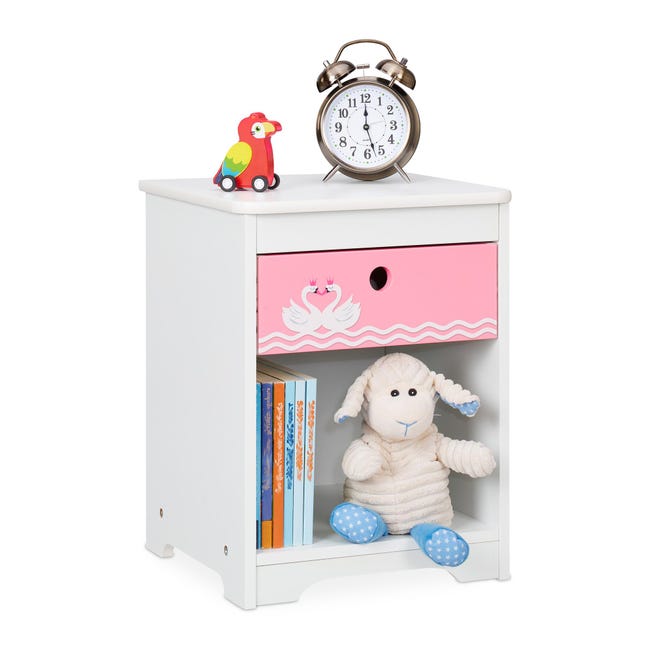 Comodino Bambini Relaxdays - Con Cassetto, MDF Bianco Rosa, 41x32x31 Cm, Motivo Cigni - Foto 9