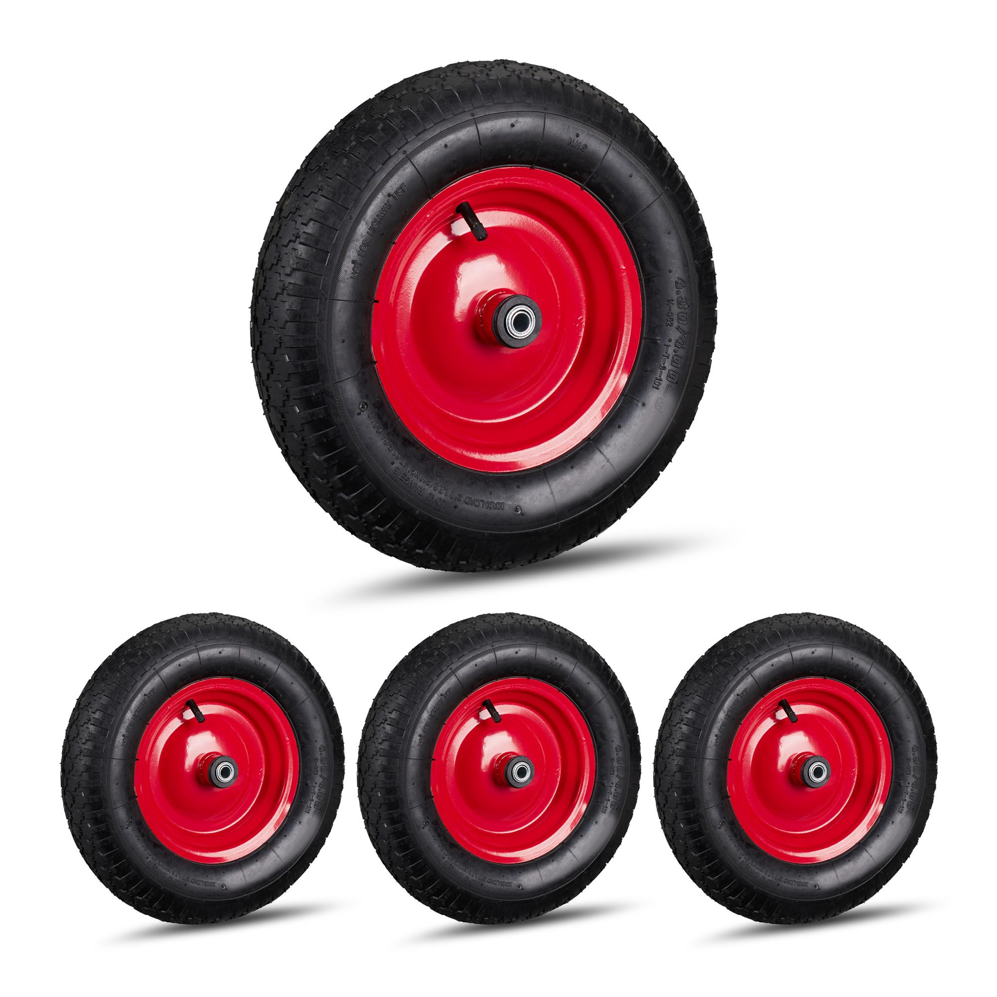 Set Di 4 Ruote Per Carriola O Carrello - Pneumatici Ad Aria 3.00-4 Con Cerchione In Acciaio, Asse 25mm, Carico Max 100kg
