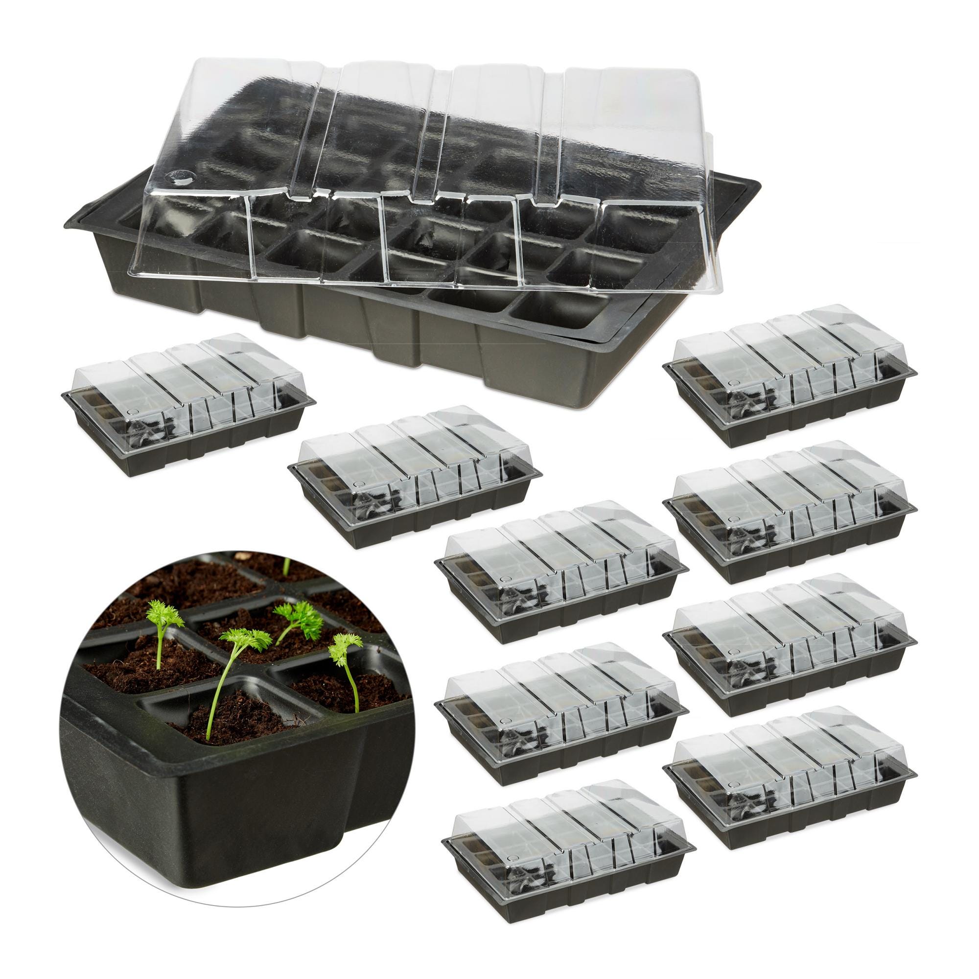 4 Serre Da Interni Riutilizzabili - Con 12 Celle, Coperchio Rialzato, Per Piante, Erbe E Ortaggi - Foto 4