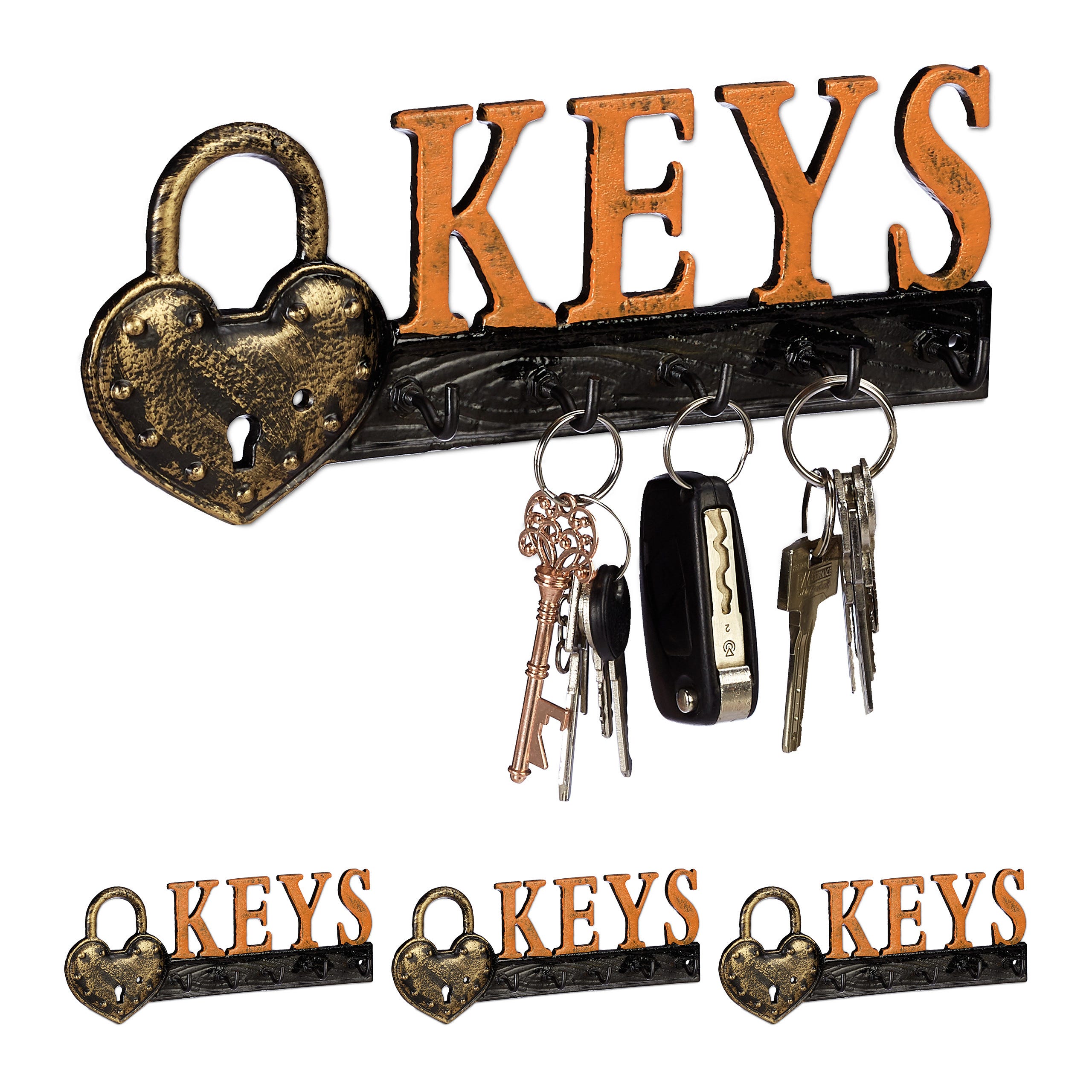 Panneau à clés, lot de 4, 5 crochets, Cadenas & écriture Keys