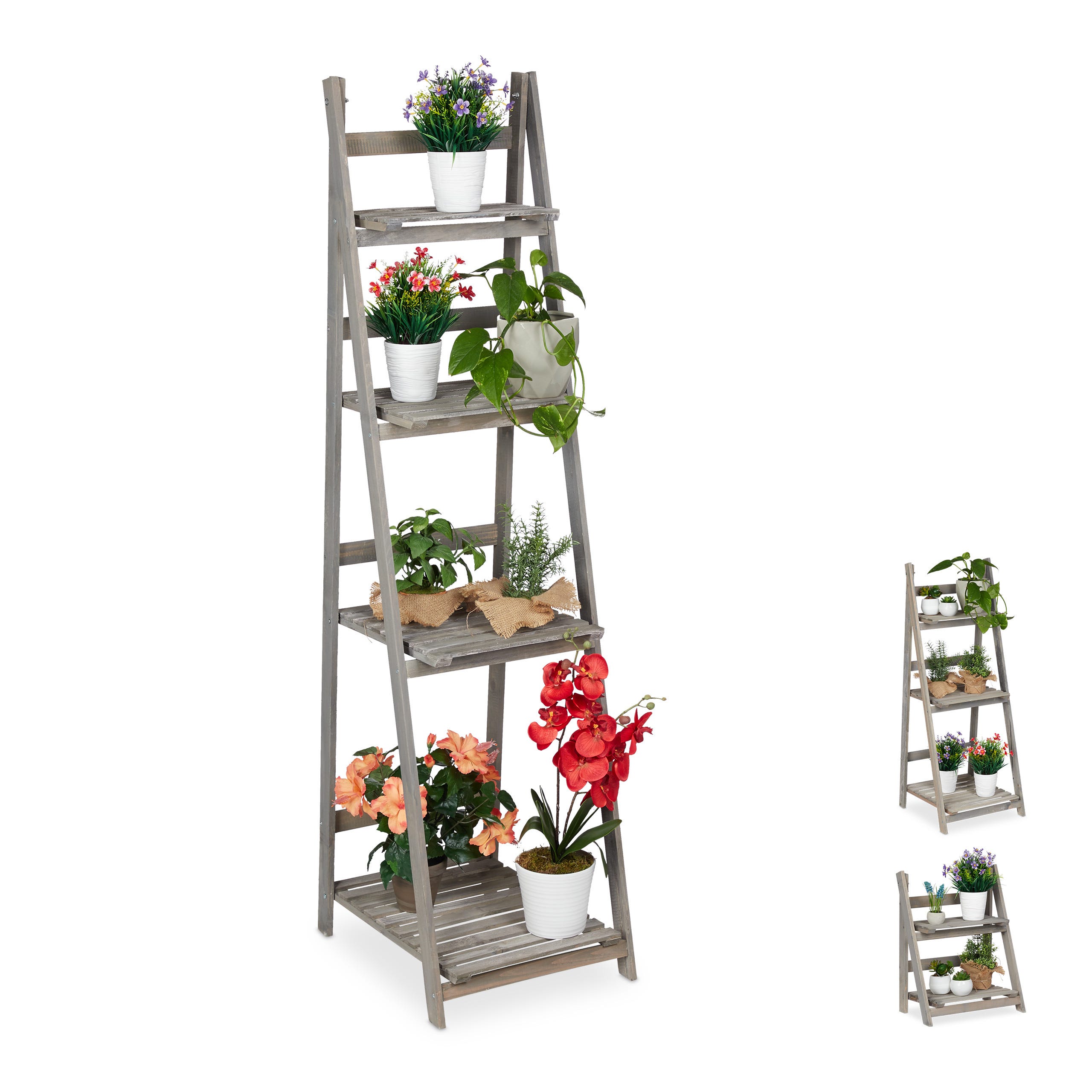 Relaxdays Étagère à plantes, escalier fleurs, 6 niveaux, HLP 150 x 78 x 24  cm, métal, support intérieur, brun rouge